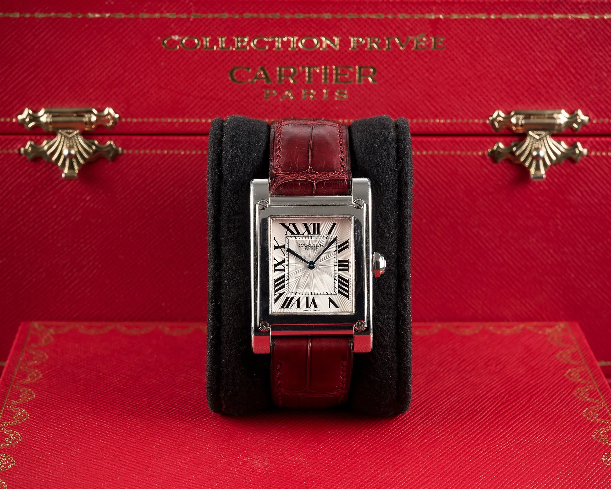 Cartier Tank à Vis 2485 D 38mm Platinum Guilloché