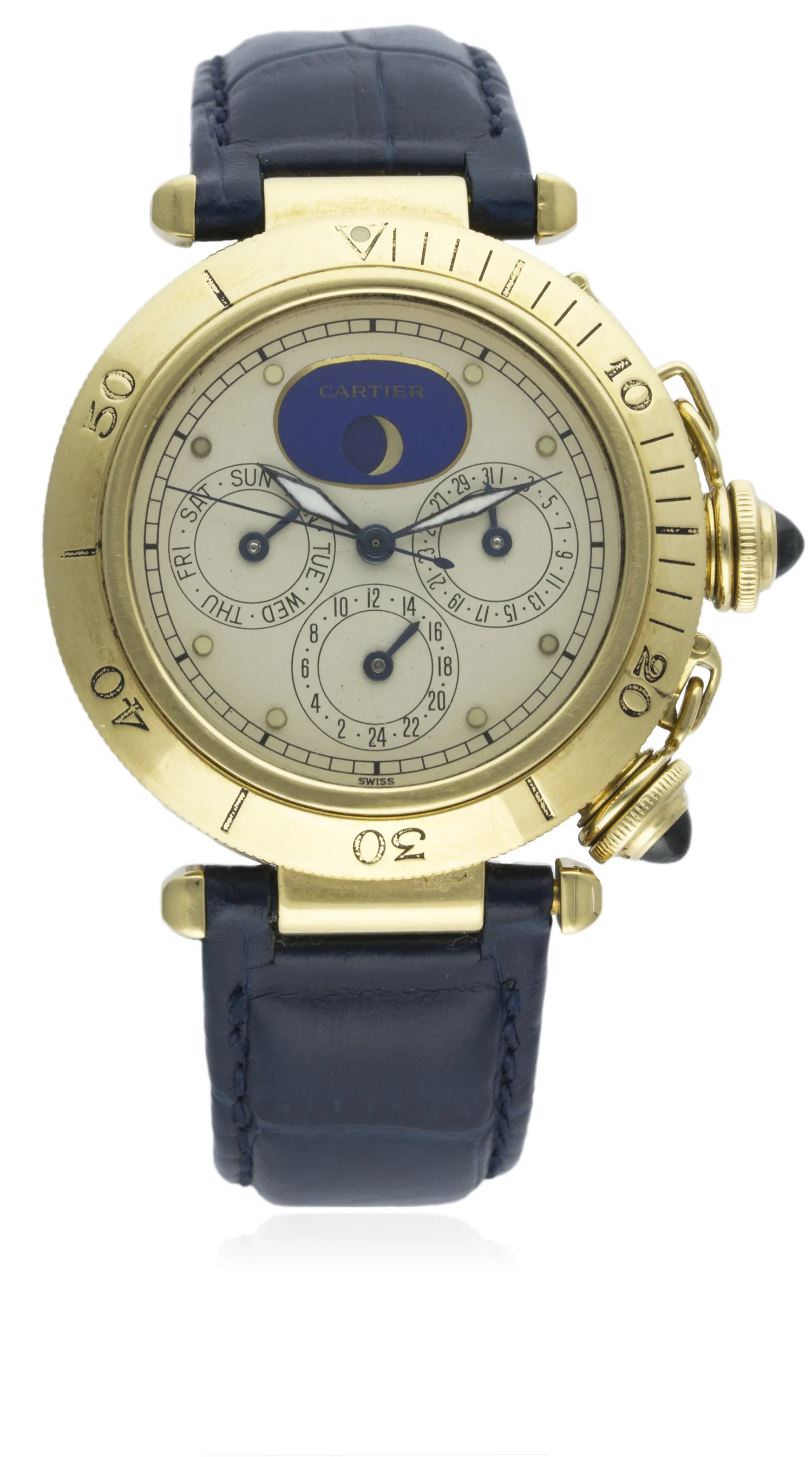 Cartier Pasha Moonphase Calendar 30002 39mm 18k gold Silver