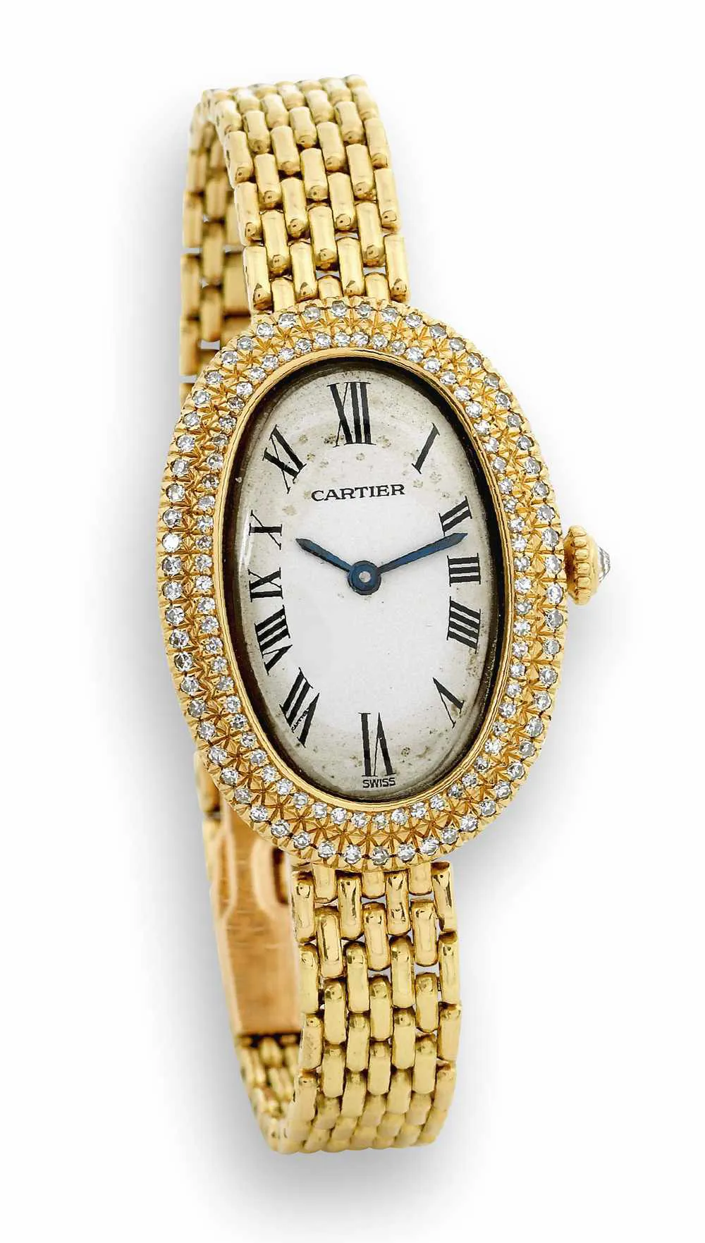 Cartier Baignoire 1954 23mm Yellow gold and Diamond Silver