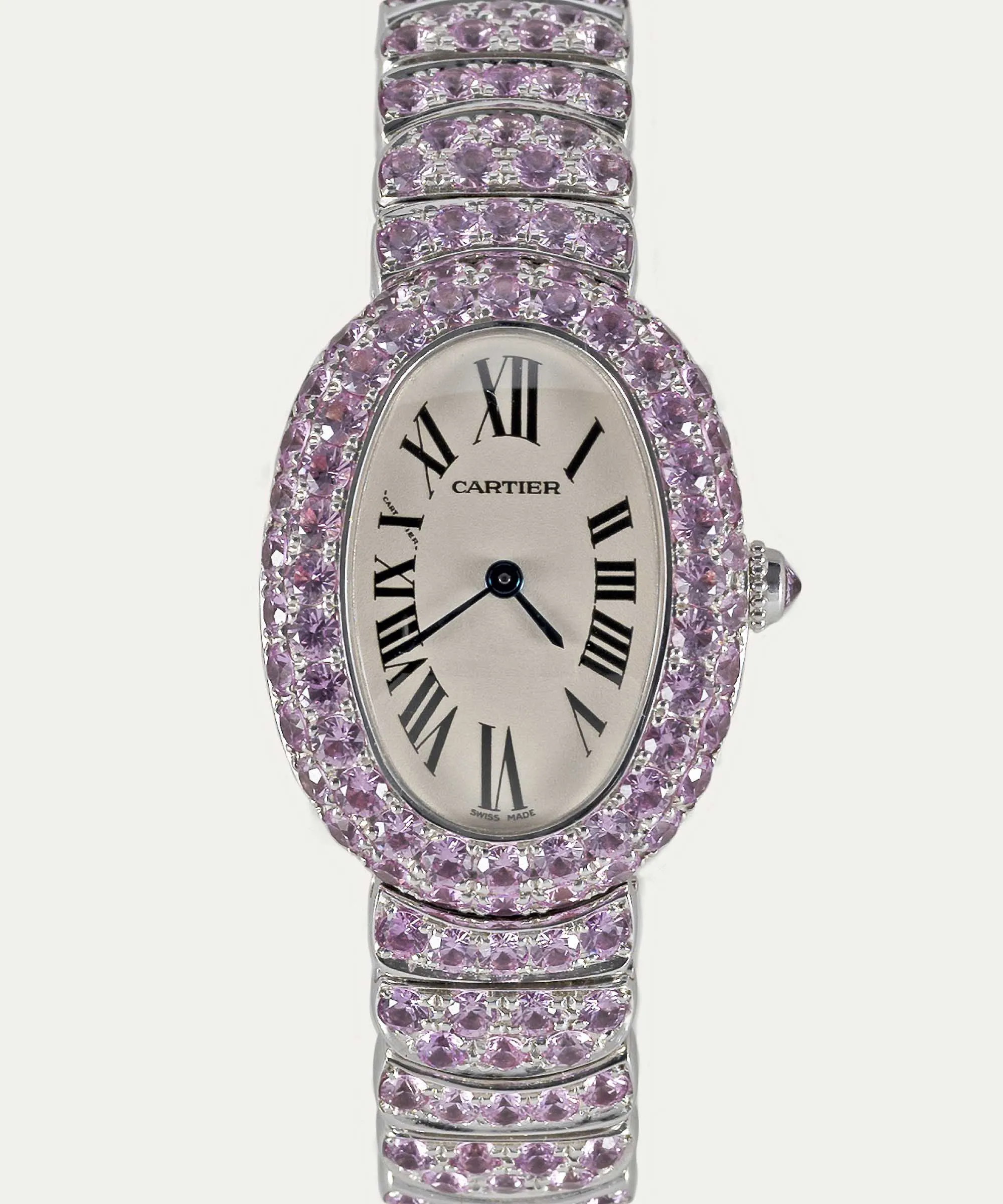 Cartier Baignoire 1955 31mm White gold and Sapphire signed 3