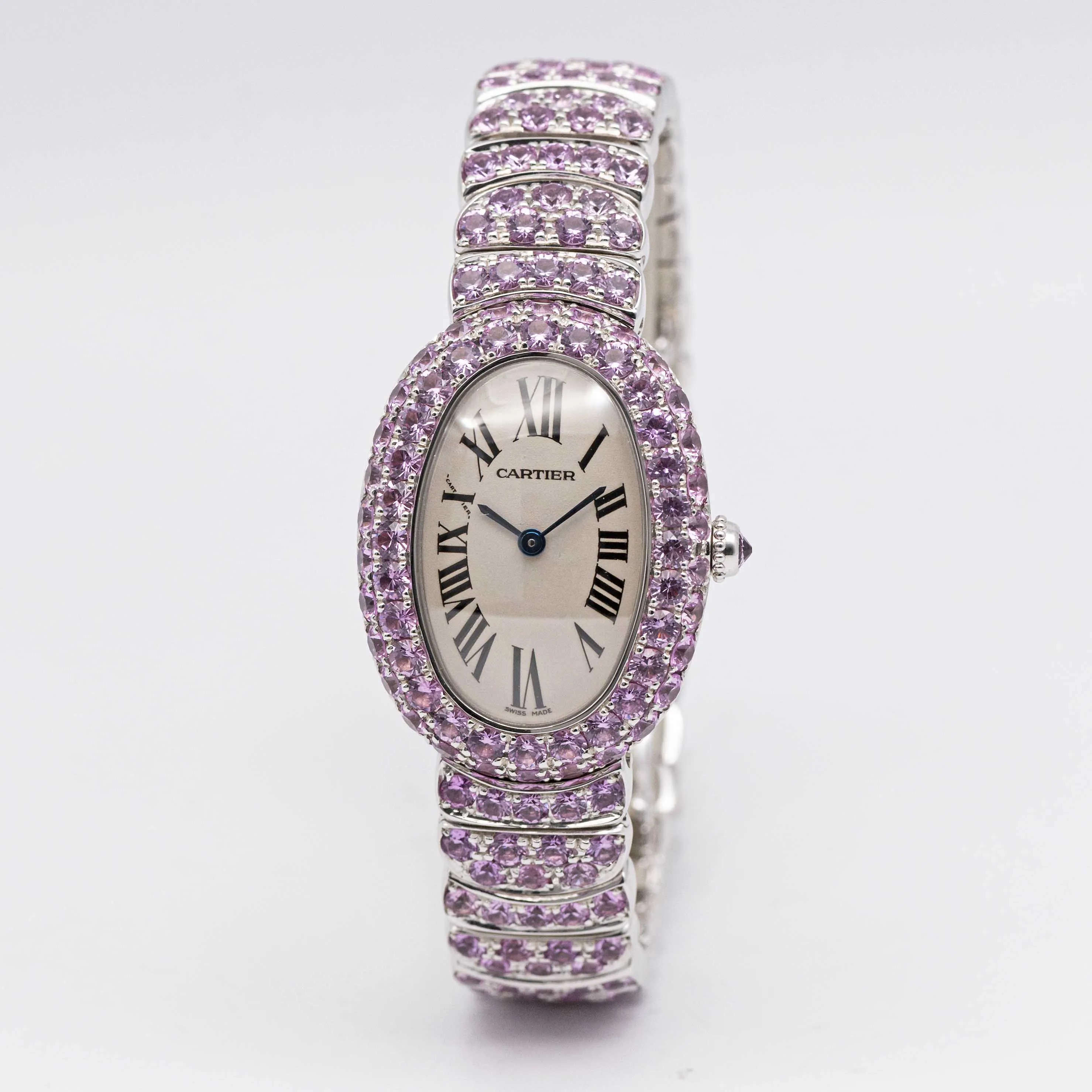 Cartier Baignoire 1955 31mm White gold and Sapphire signed 4