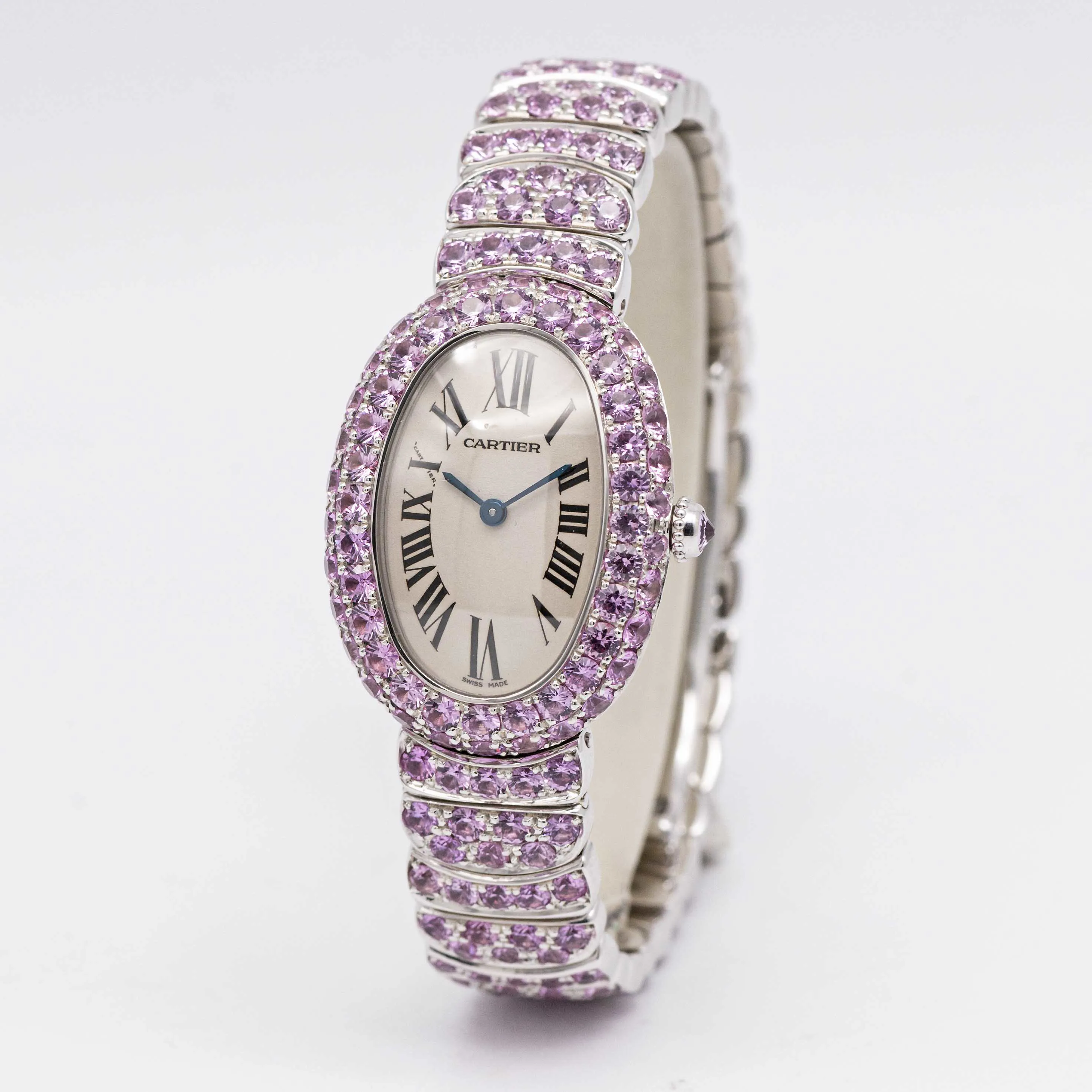 Cartier Baignoire 1955 31mm White gold and Sapphire signed 5