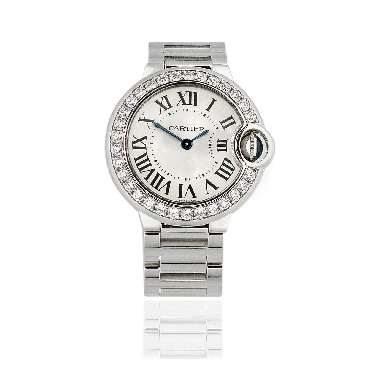 Cartier Ballon Bleu 3008 28mm Diamond Silvered guilloche