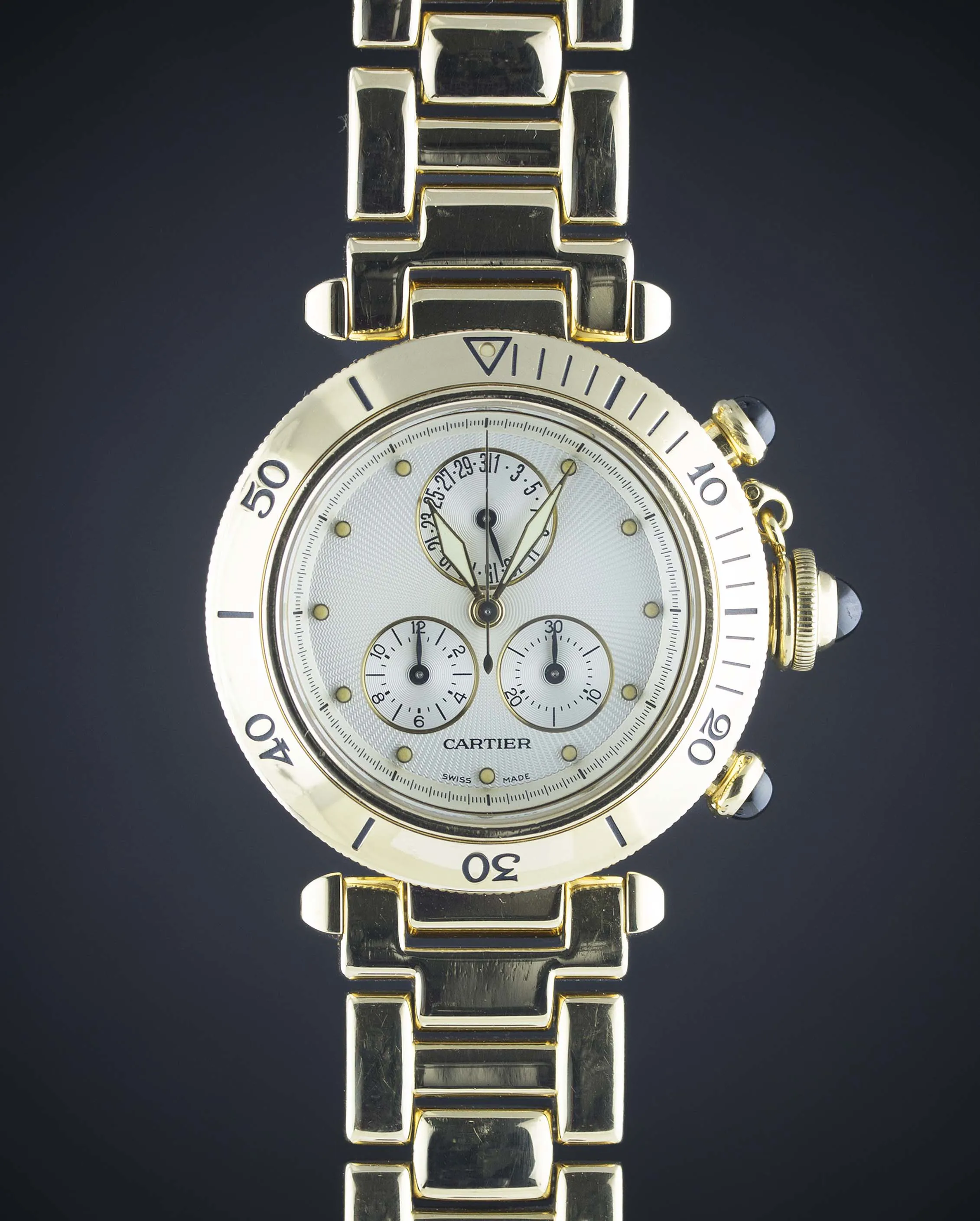 Cartier Pasha 1353-1 36mm 18k solid gold Guilloché