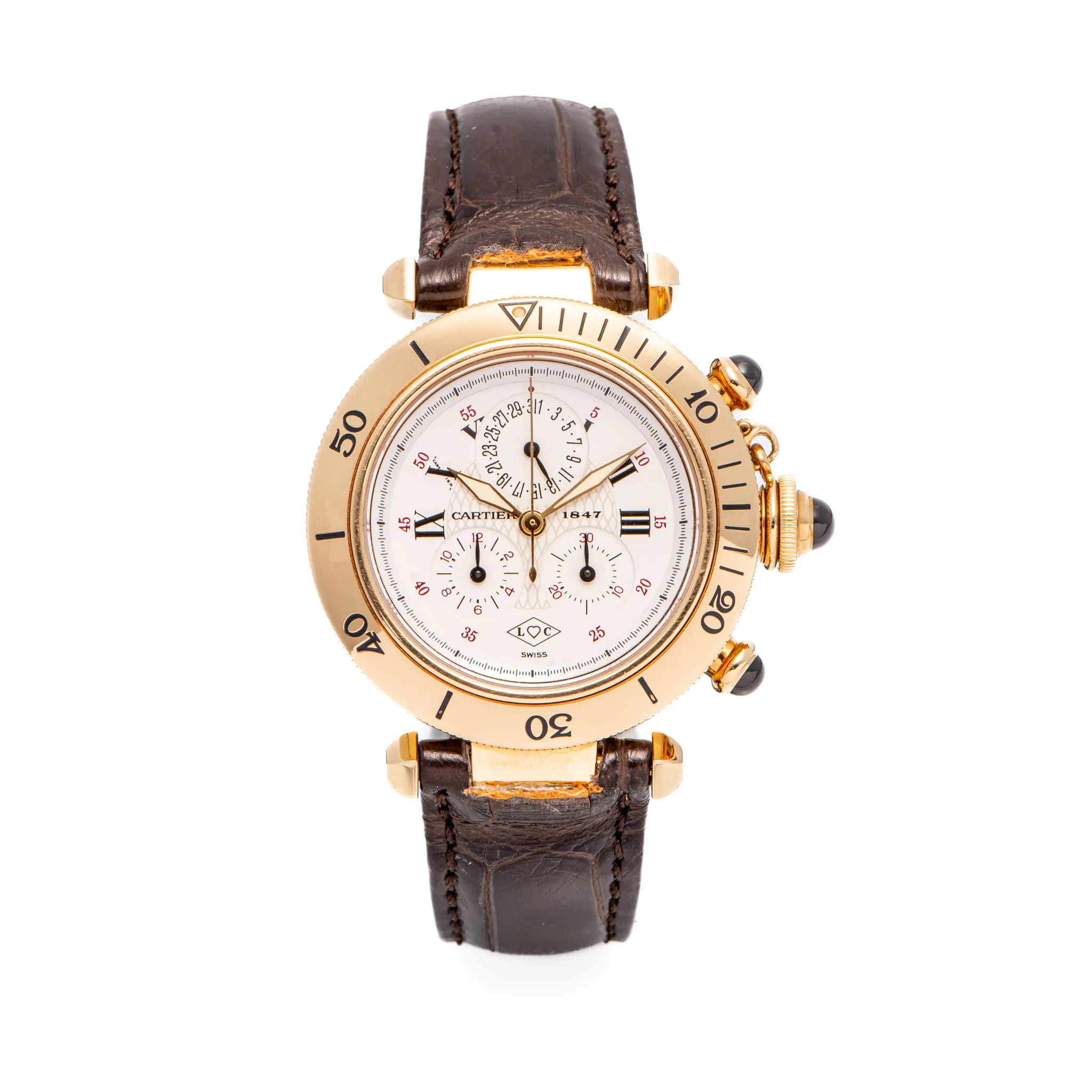 Cartier Pasha Chronograph 1353-1 36mm 18k yellow gold White