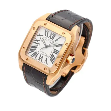 Cartier Santos 100 2792 38.5mm Rose gold Silver 4