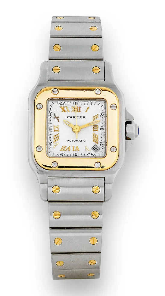 Cartier Santos 2423 25mm Yellow gold and Stainless steel Guilloché Silver