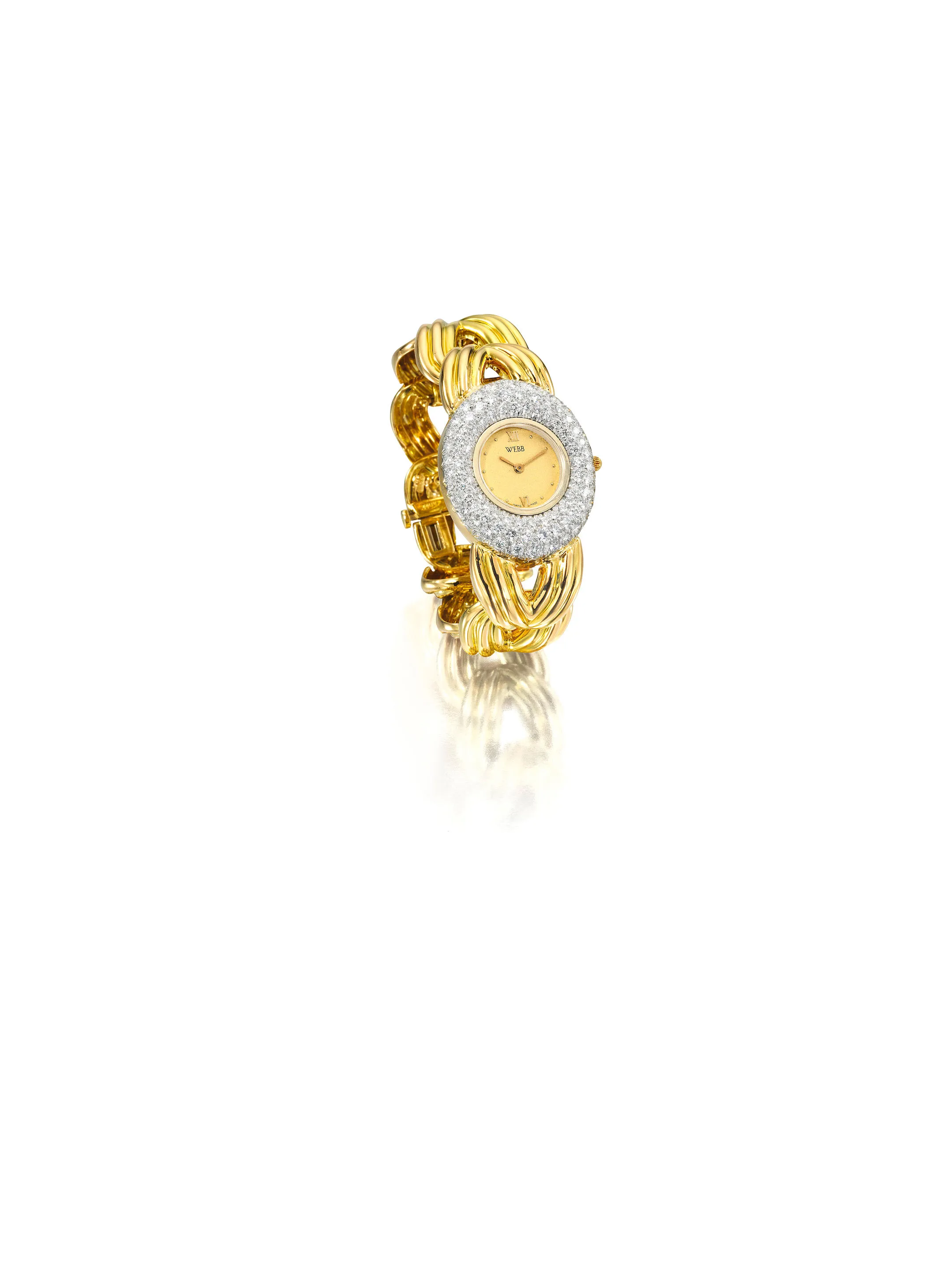 David Webb 158.75mm Yellow gold and Diamond circular dial centered within a pavé-set round brilliant-cut diamond surround