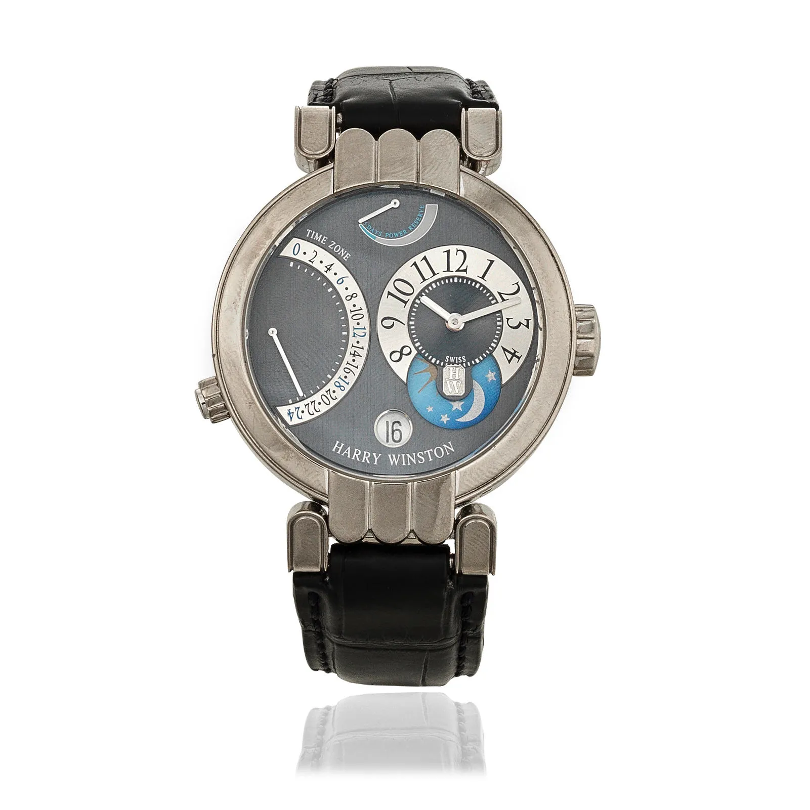 Harry Winston Premier Excenter Time Zone 200-MMTZ39W 39mm White gold Brushed blue