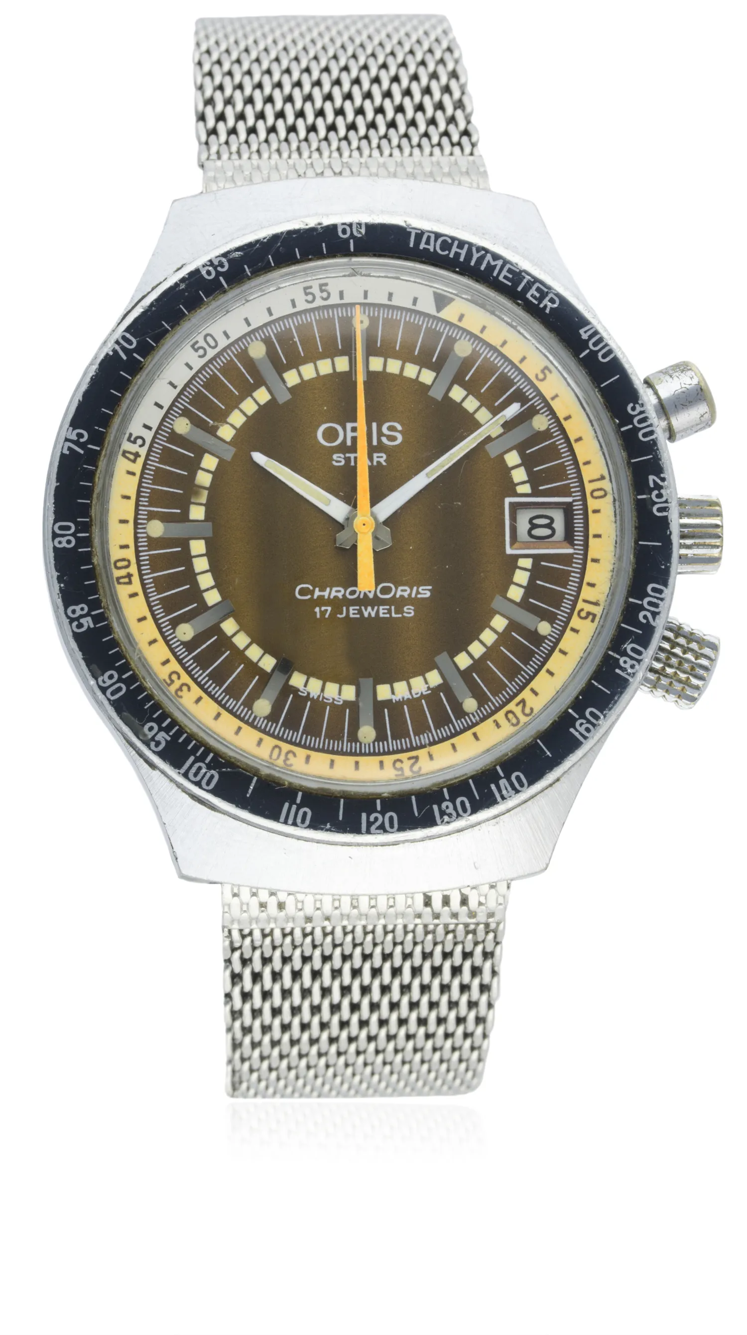 A GENTLEMAN S ORIS STAR CHRONORIS BRACELET WATCH CIRCA 1970s D Tigers eye effect dial with silver