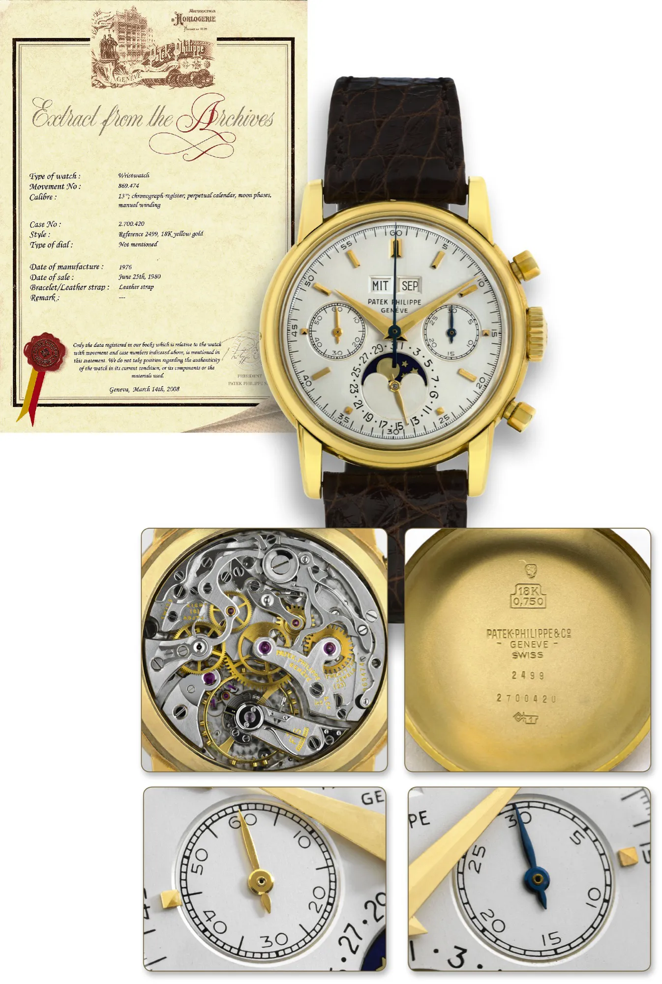 Patek Philippe Perpetual Calendar Chronograph 2499 38mm Yellow gold Silver