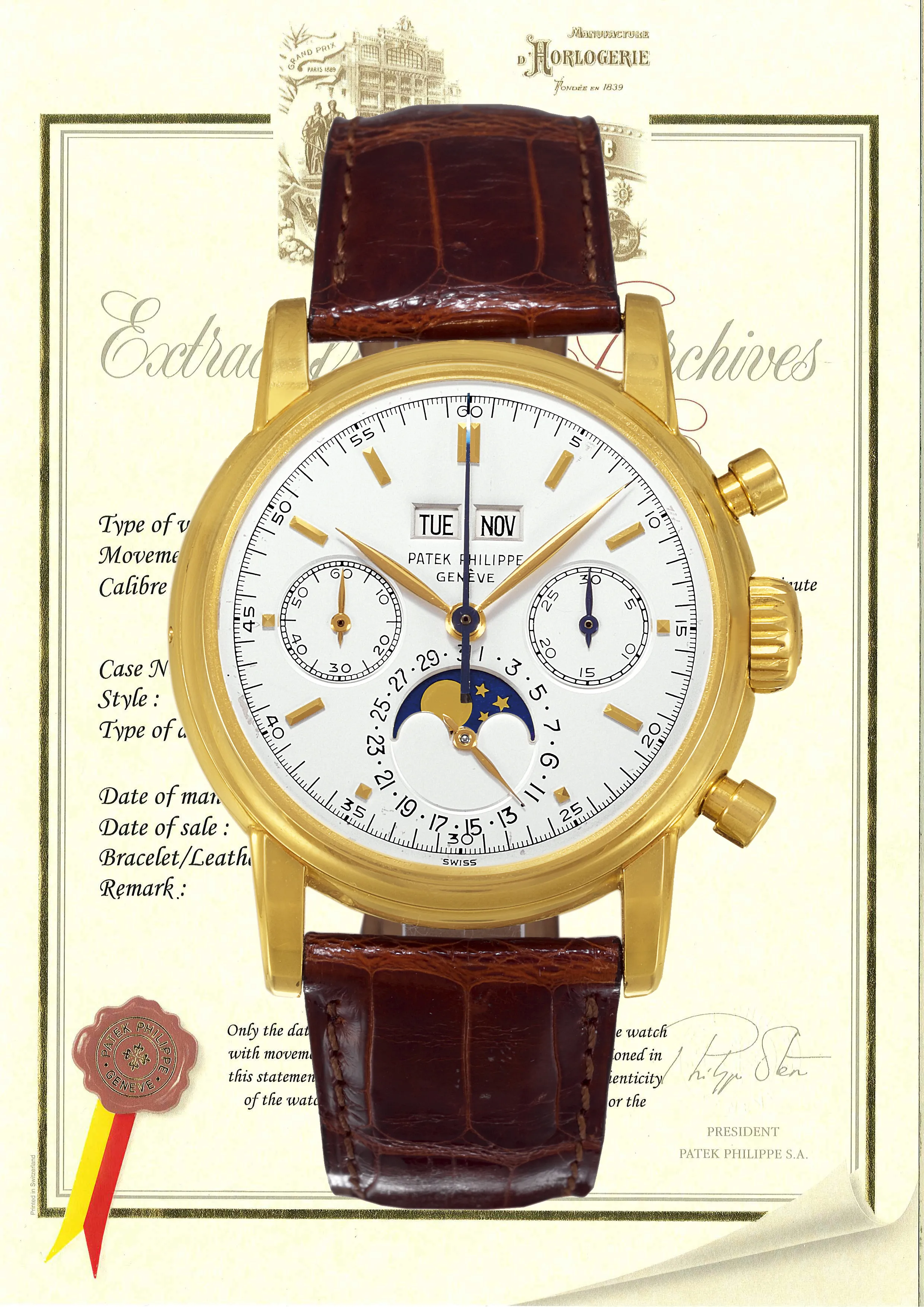 Patek Philippe Perpetual Calendar Chronograph 2499 38mm Yellow gold Silver