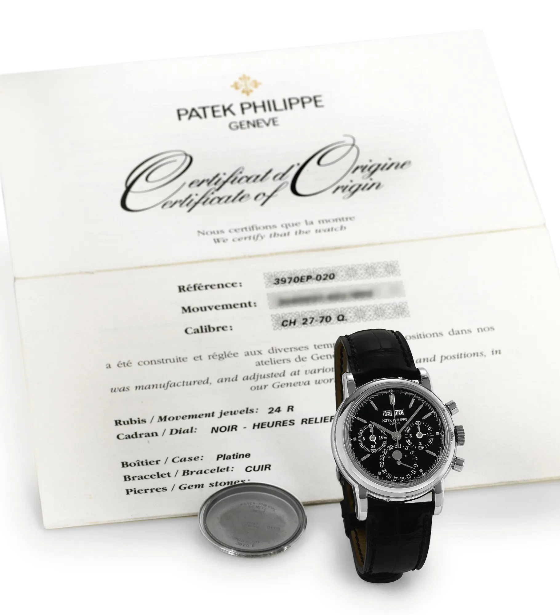 Patek Philippe Perpetual Calendar Chronograph 3970EP 36mm Platinum Black