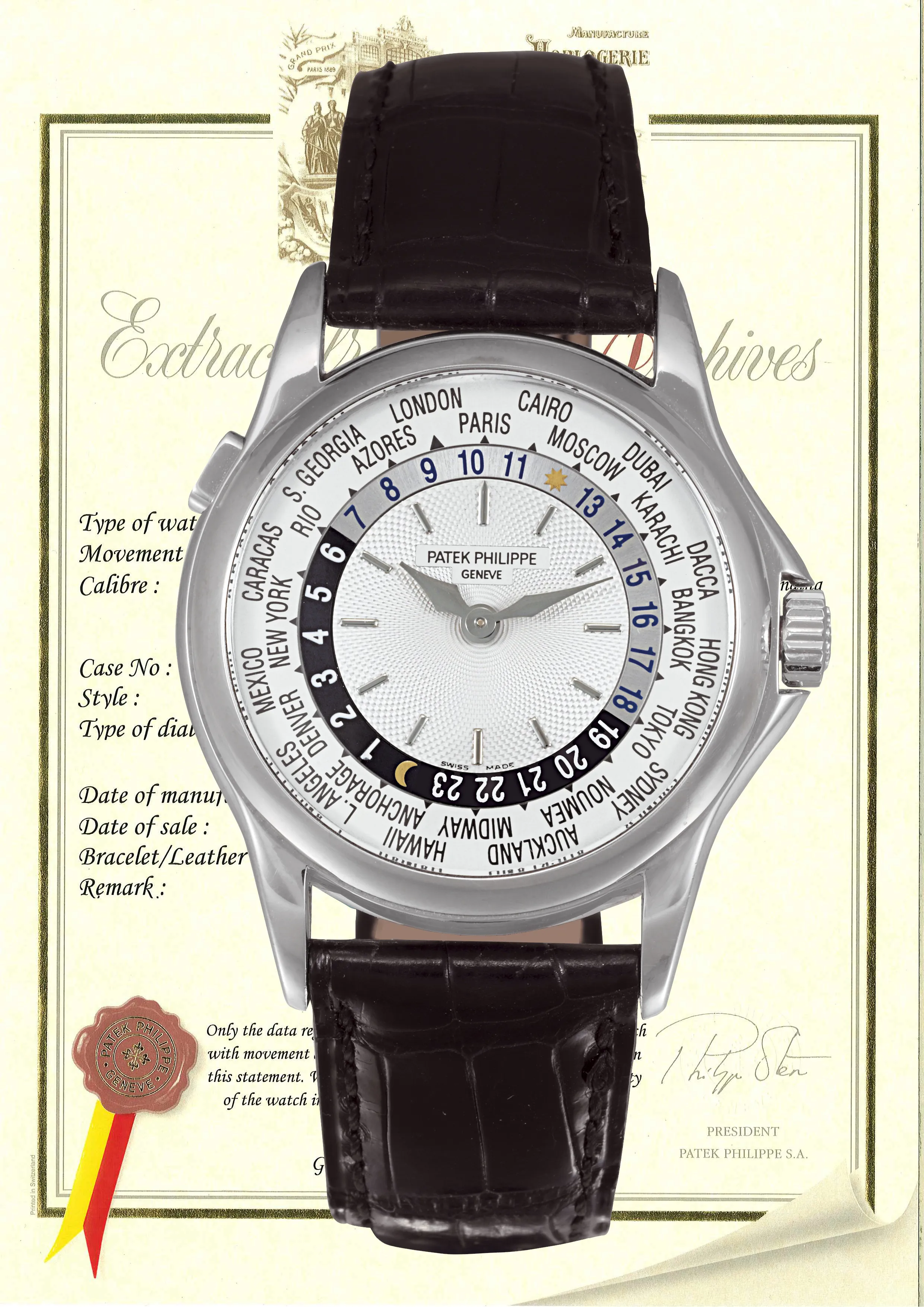 Patek Philippe World Time 5110G 37mm White gold Silver