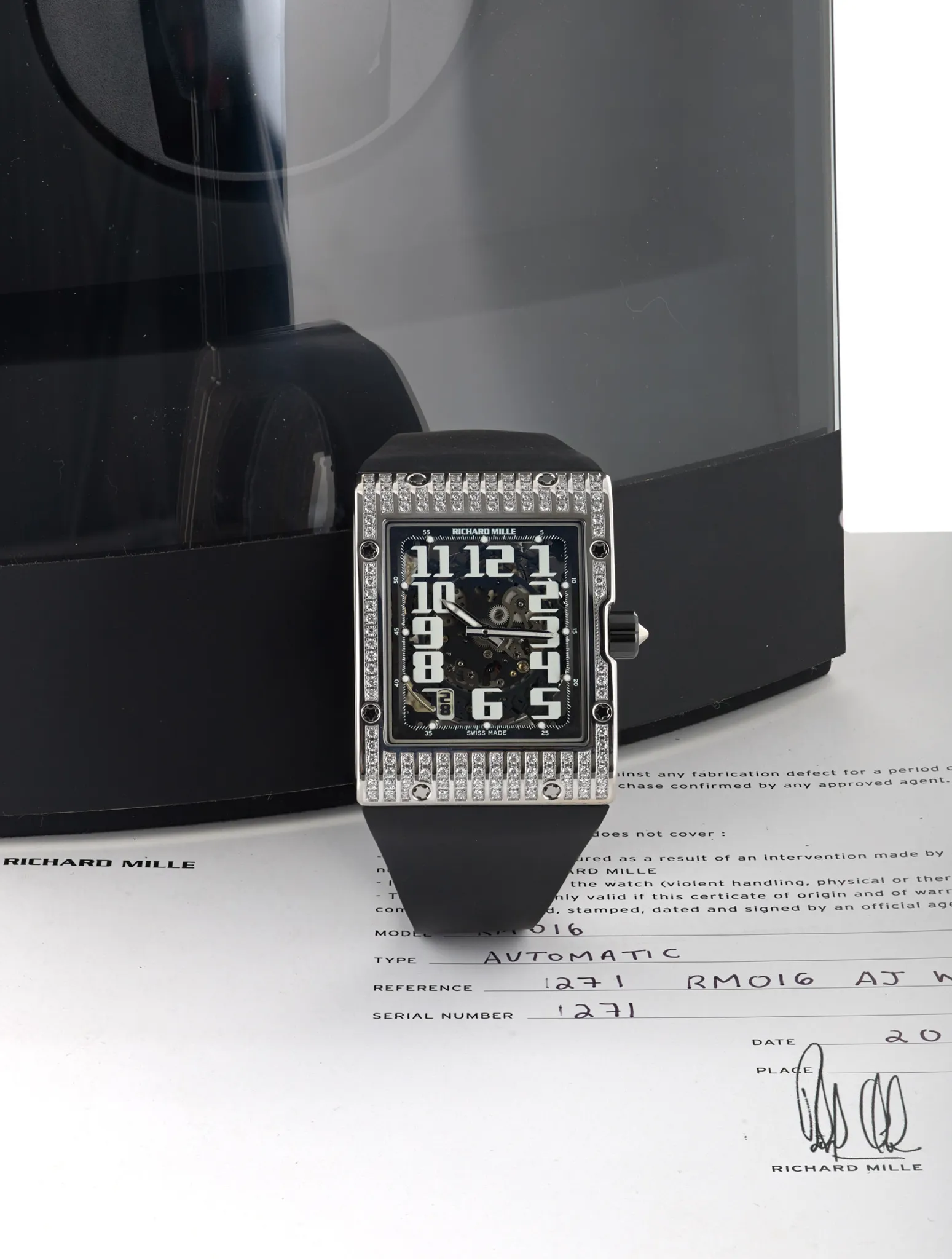 Richard Mille RM016 AJ WG, Diamond Set 38mm White gold and Diamond Black