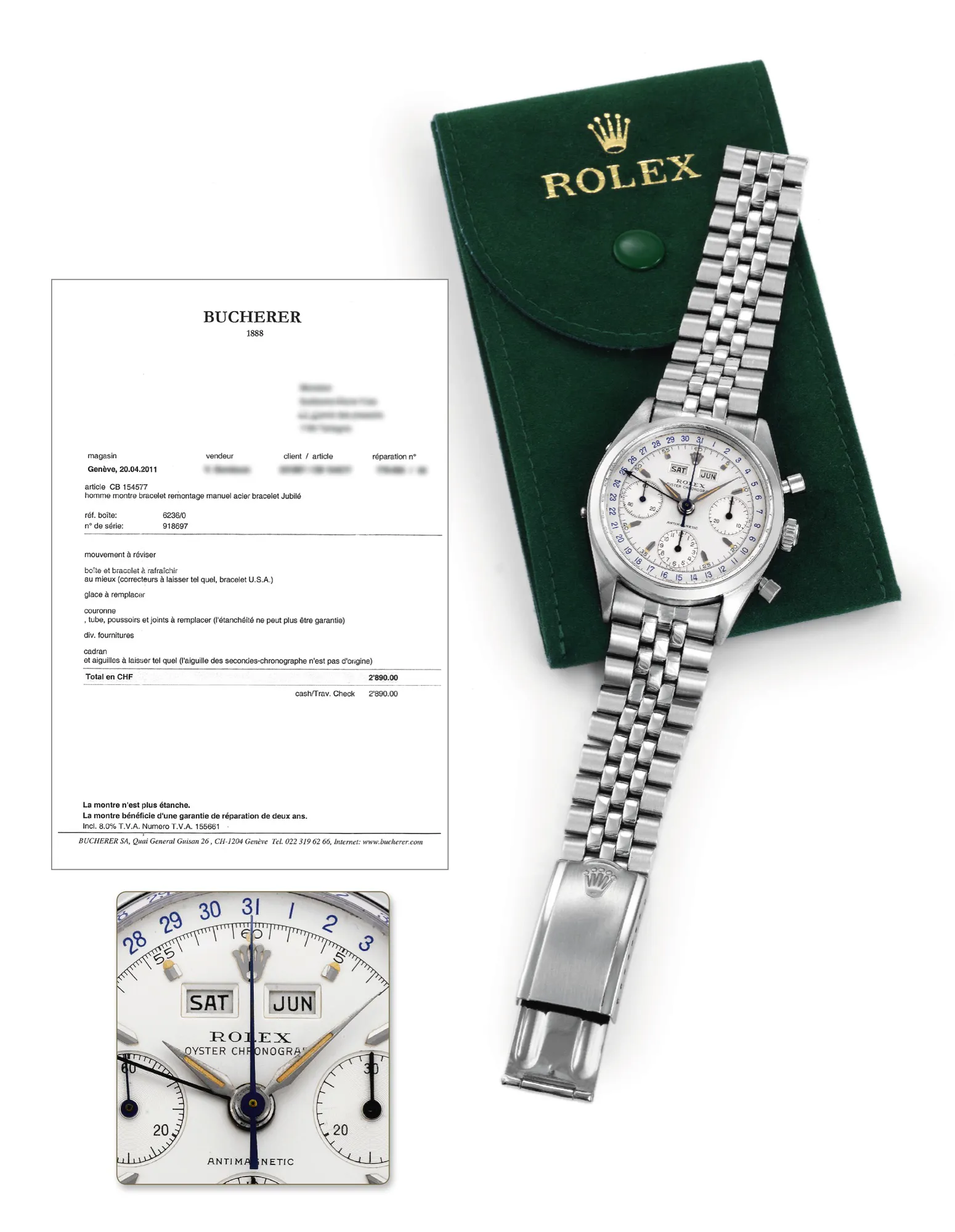 Rolex Chronograph 6236 36mm Stainless steel Silver