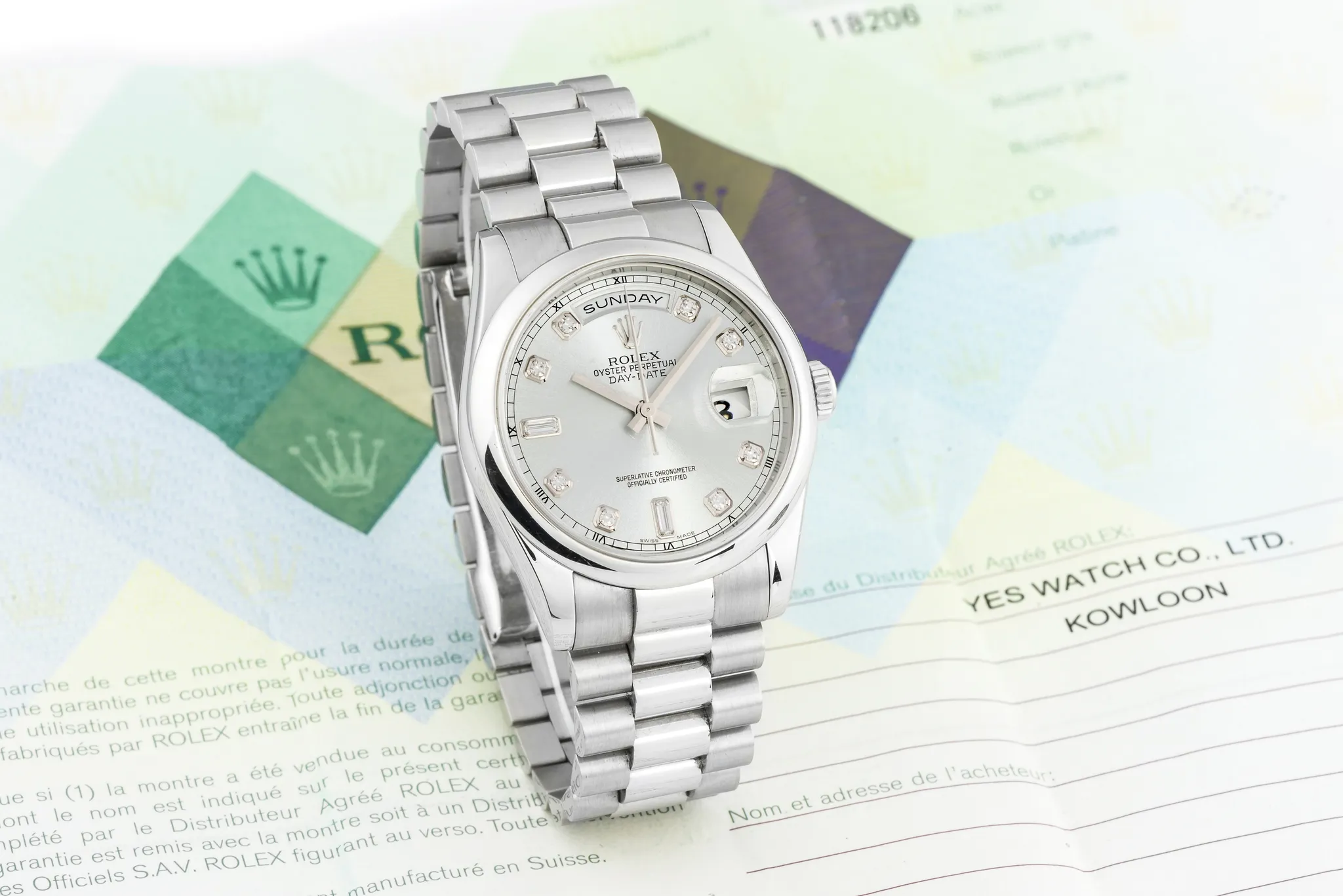 Rolex Day-Date 36 118206 36mm Platinum Silver