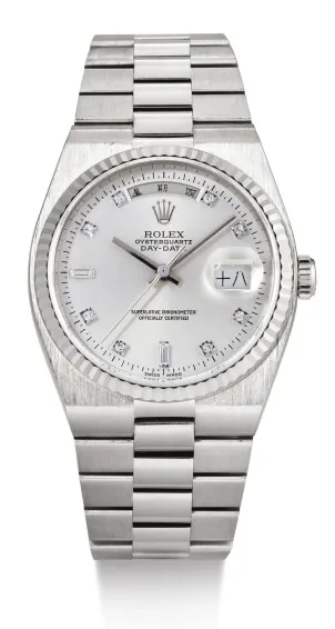 Rolex Day-Date Oysterquartz 19019 36.5mm White gold Silver