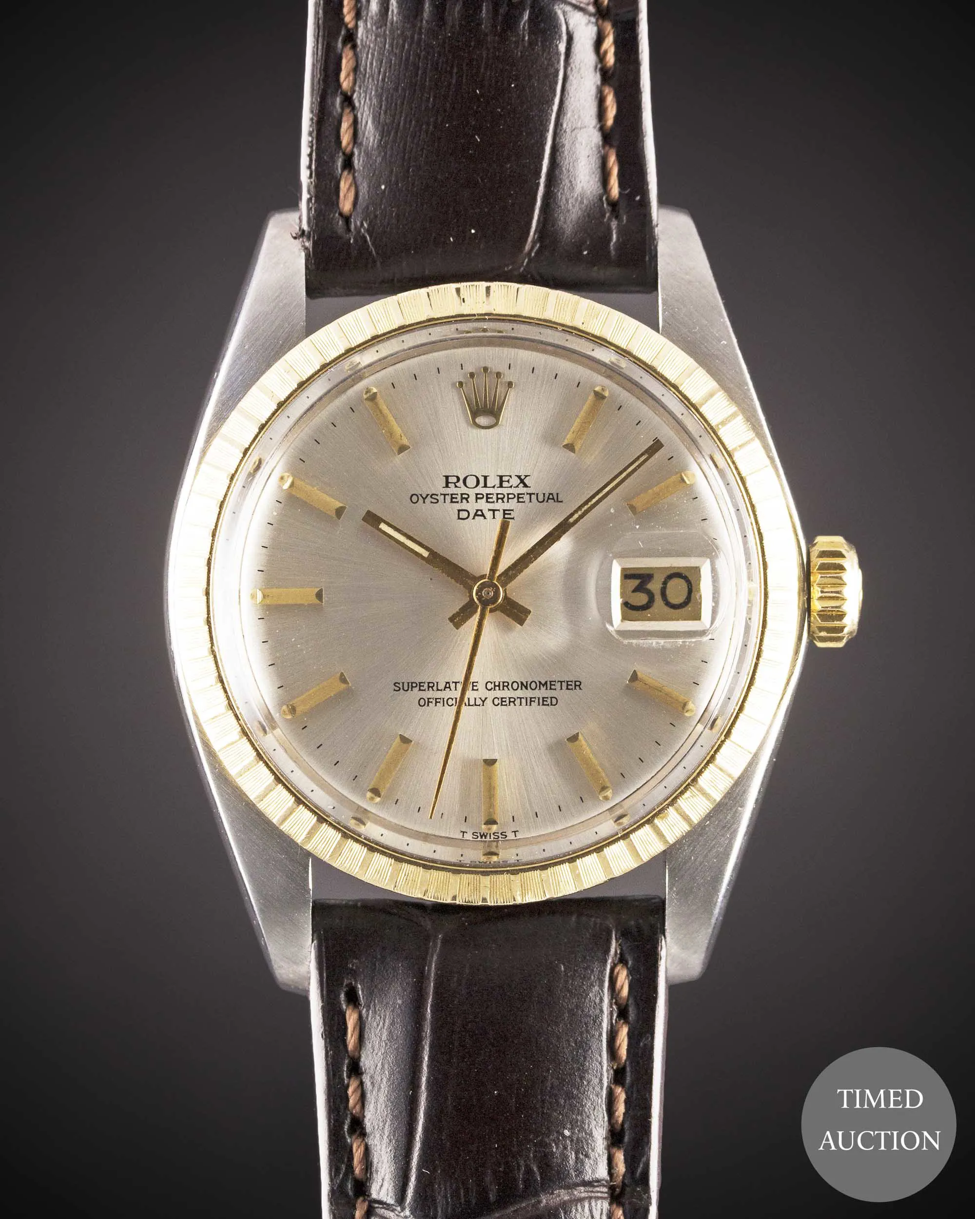 Rolex Oyster Perpetual Date 1505 35mm Yellow gold and Stainless steel Silver