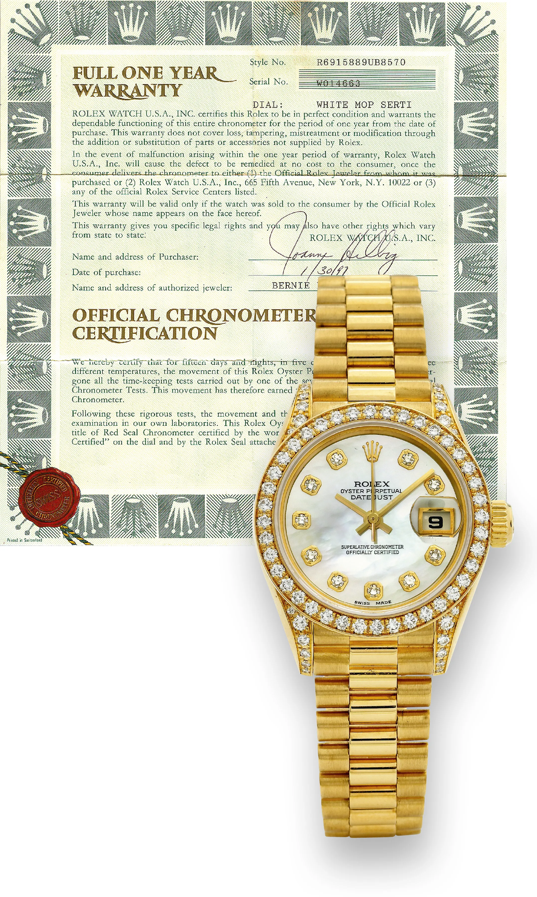 Rolex Lady-Datejust 69158 26mm Yellow gold Mother-of-pearl