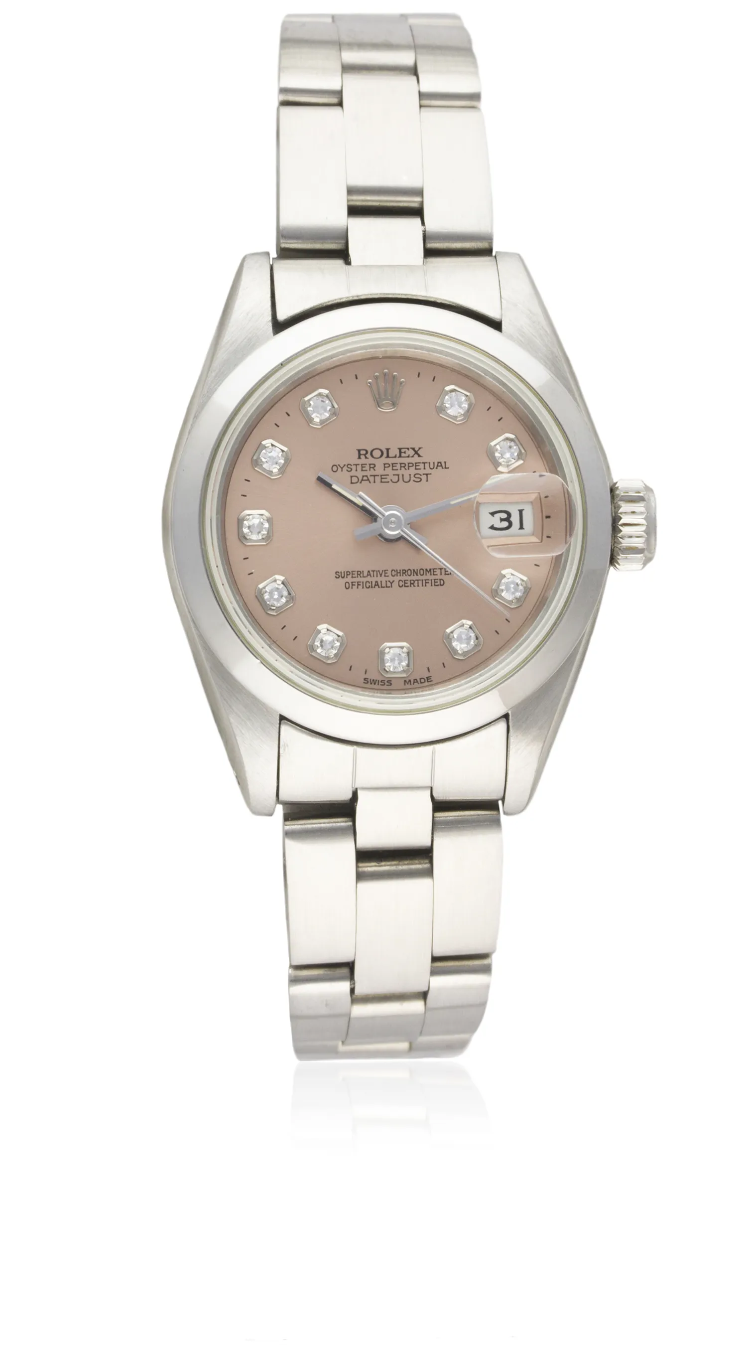 Rolex Oyster Perpetual 69160 26mm Stainless steel Salmon Pink and diamond