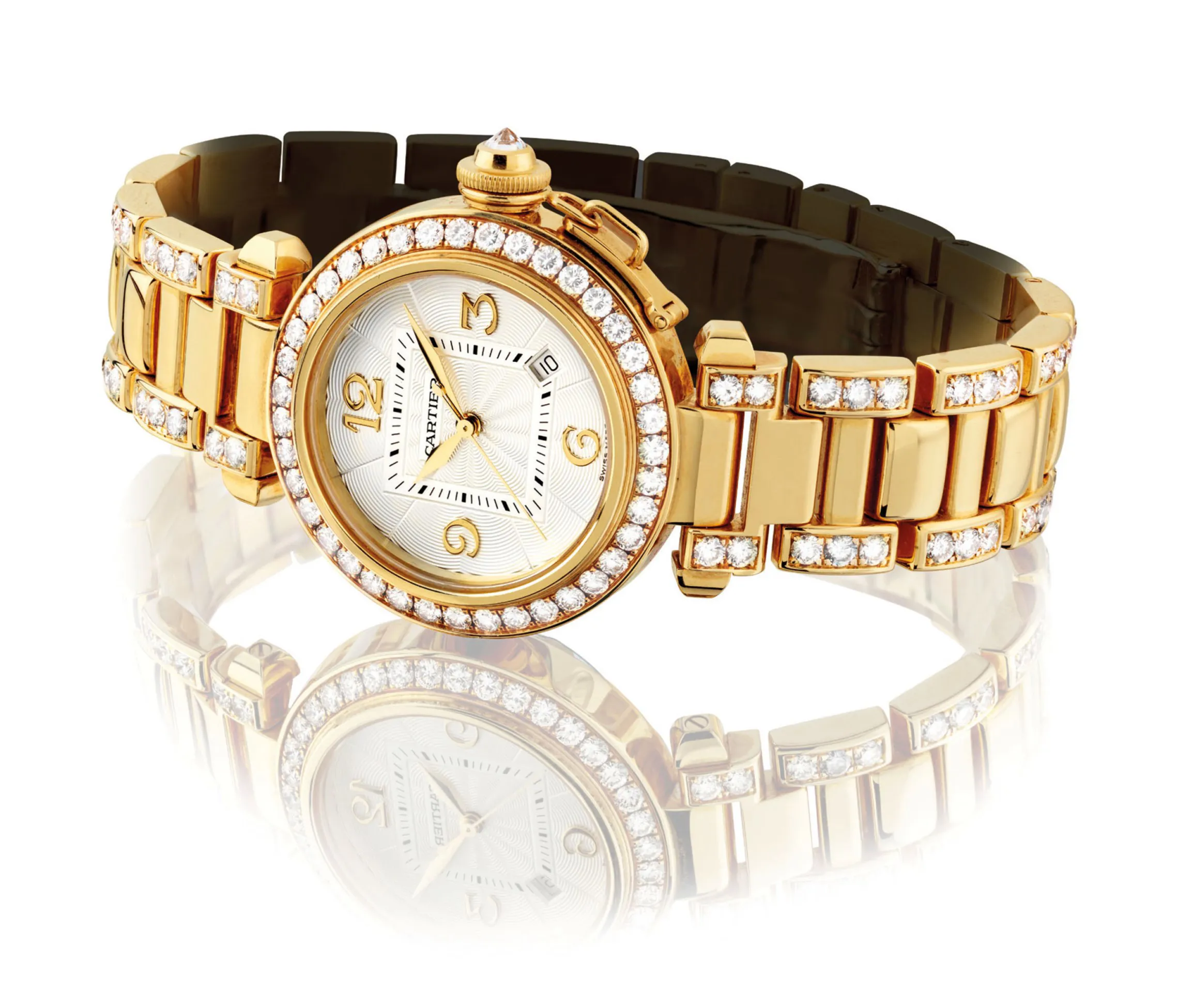 Cartier Pasha 2397 32mm Yellow gold and Diamond Silver