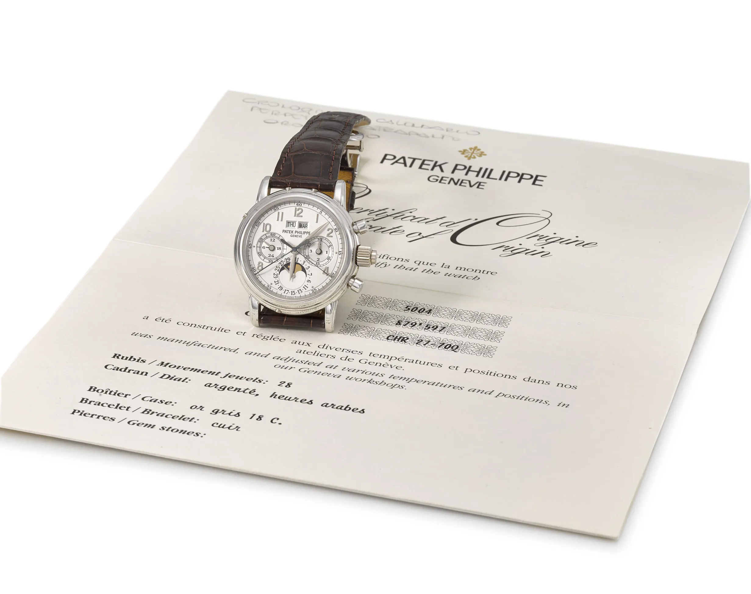 Patek Philippe Perpetual Calendar Split-Seconds Chronograph 5004G 37mm White gold White gold