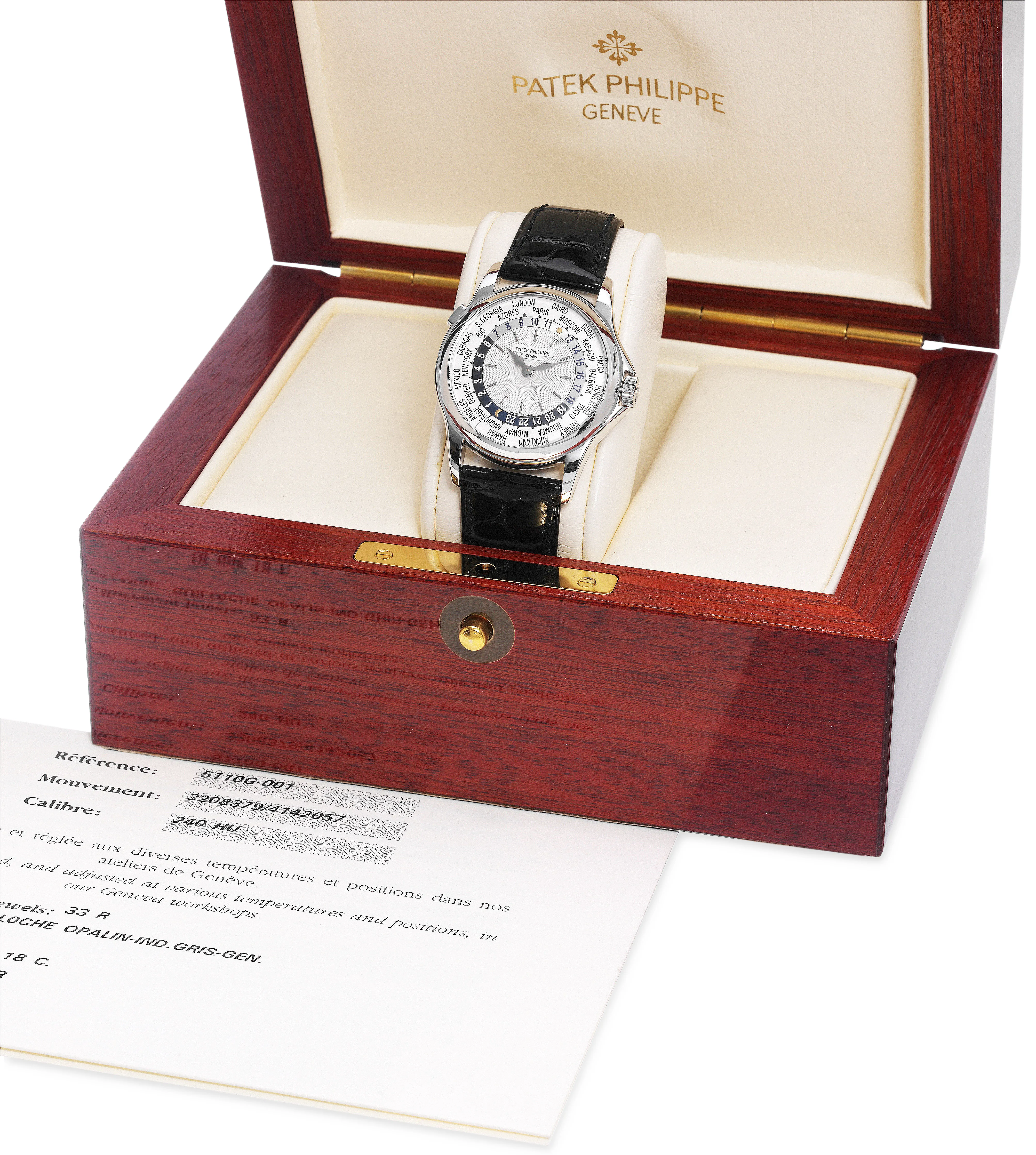 Patek Philippe World Time 5110G 37mm Yellow gold Guilloché Silver