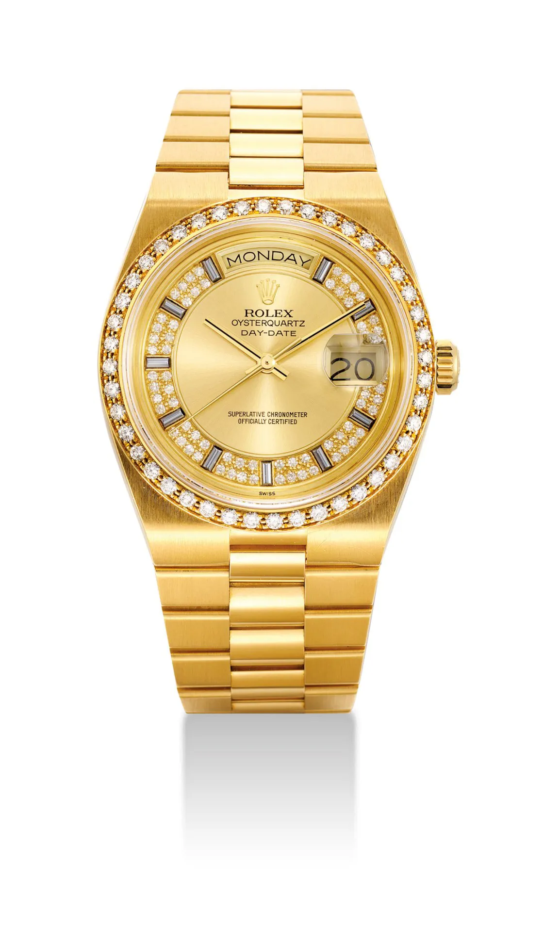 Rolex Day-Date Oysterquartz 19048 36mm Yellow gold and Diamond Gilt brushed