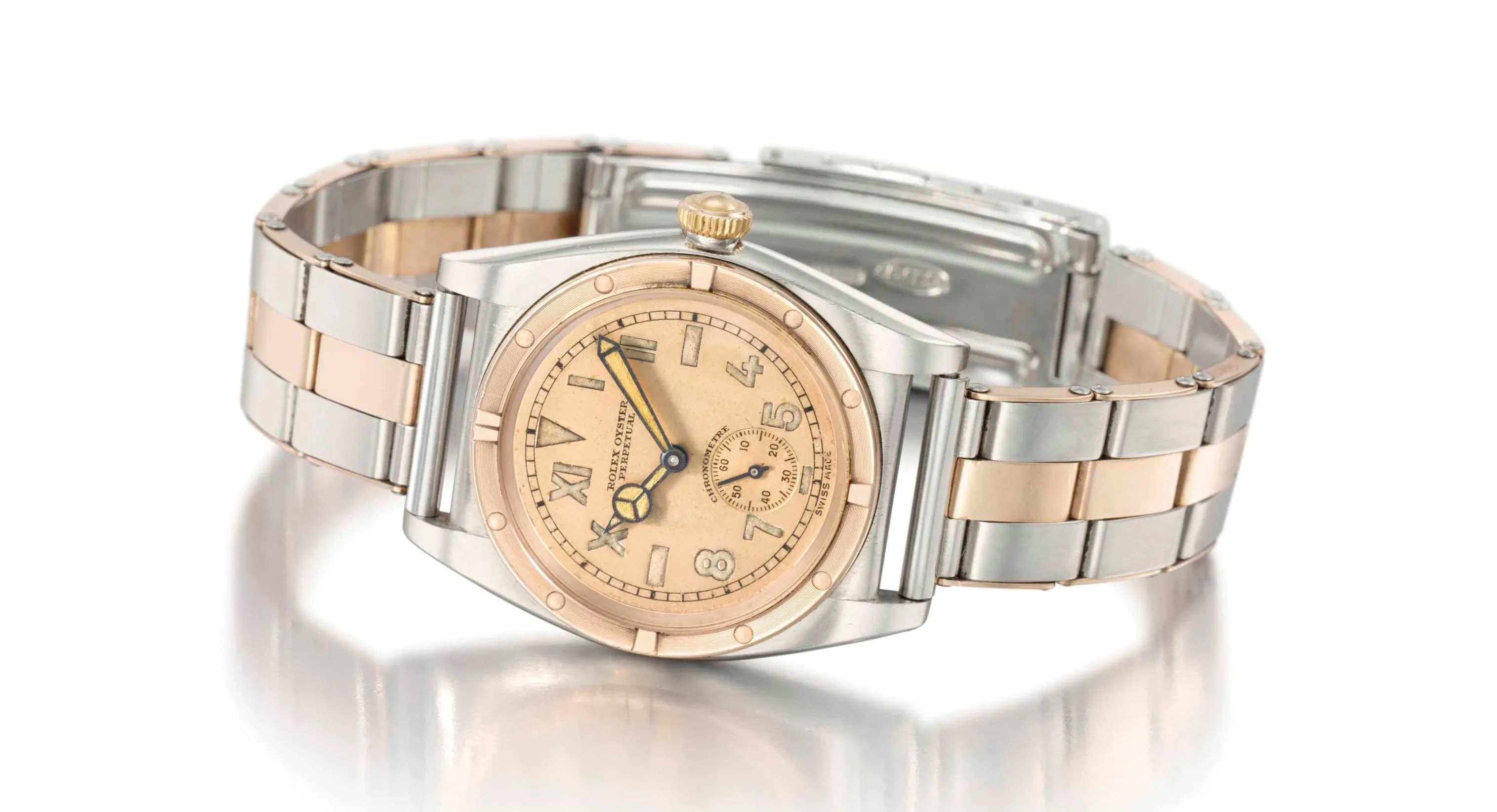 Rolex Oyster Perpetual 3372 32mm Rose gold and stainless steel Champagne