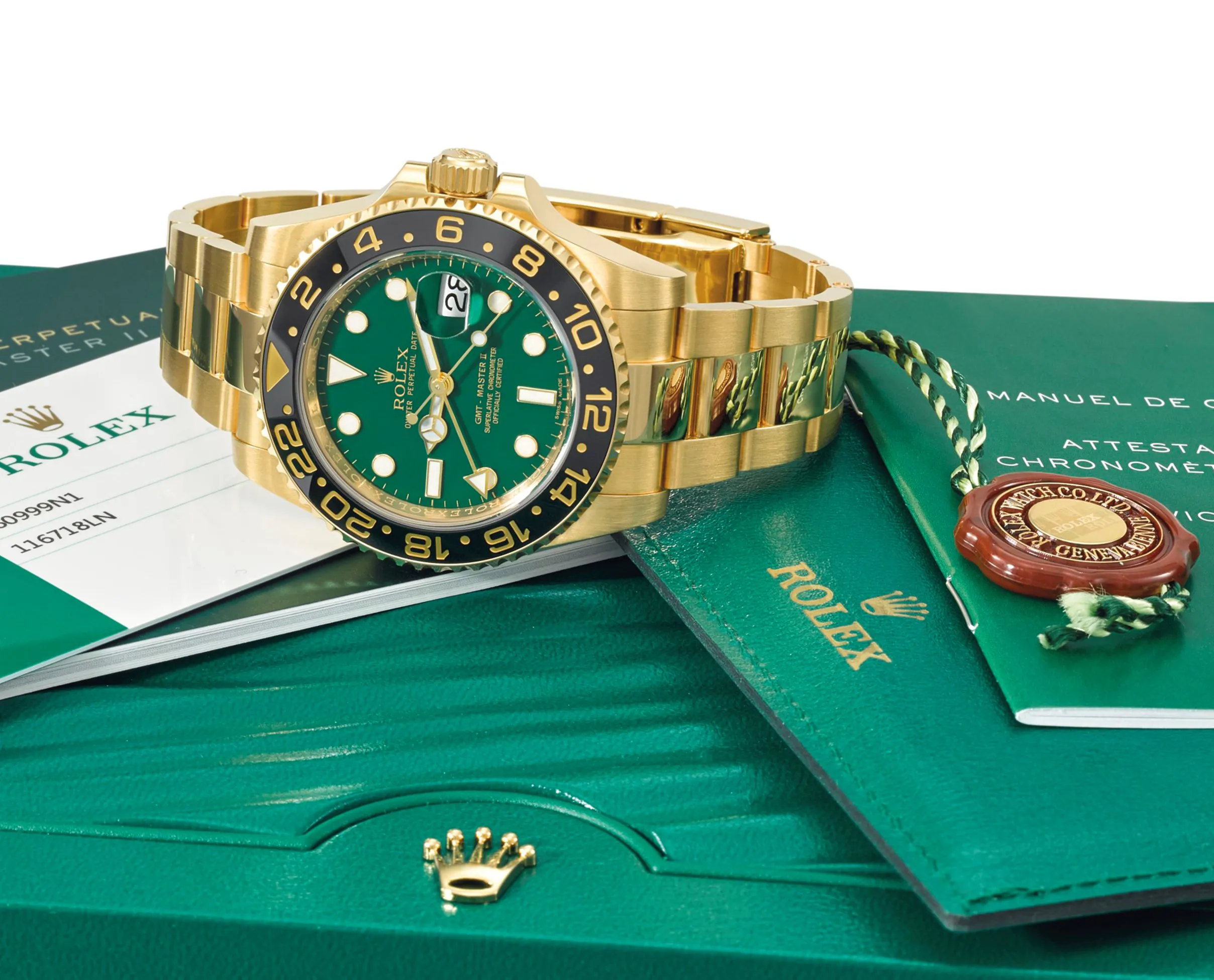 Rolex GMT-Master II 116718LN 40mm Yellow gold Green Lacquer