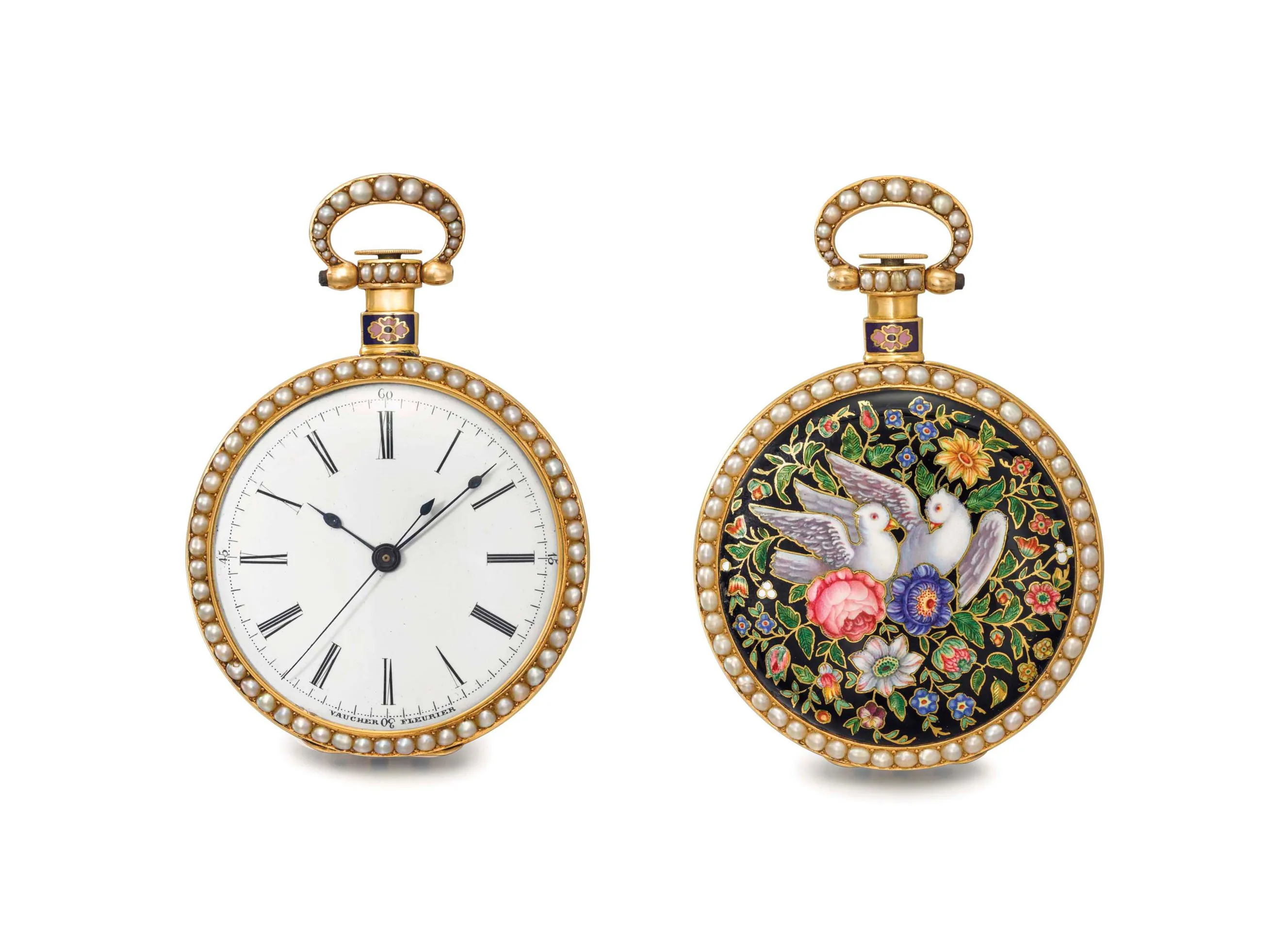 Vaucher Manufacture Fleurier 52.5mm Yellow gold and Enamel and Pearl White