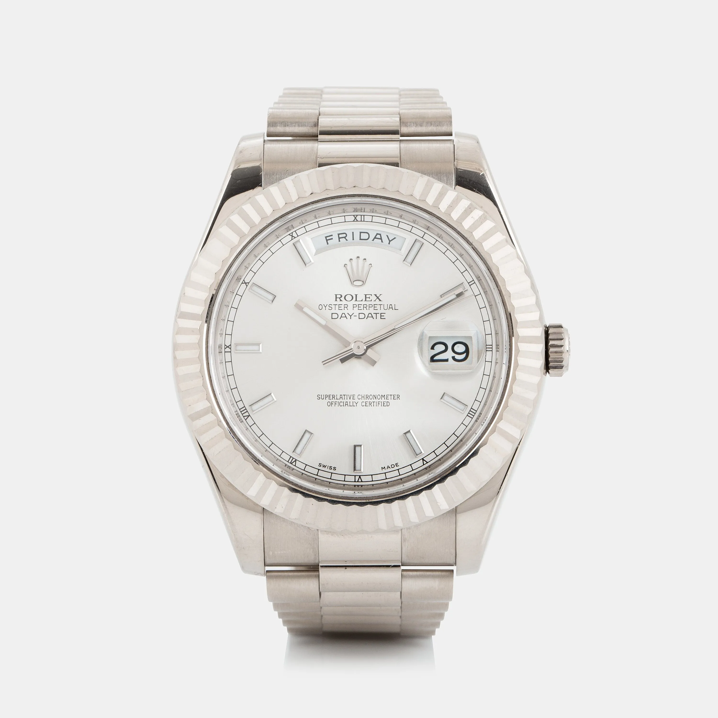 Rolex Day-Date II 218239 41mm White gold Silver