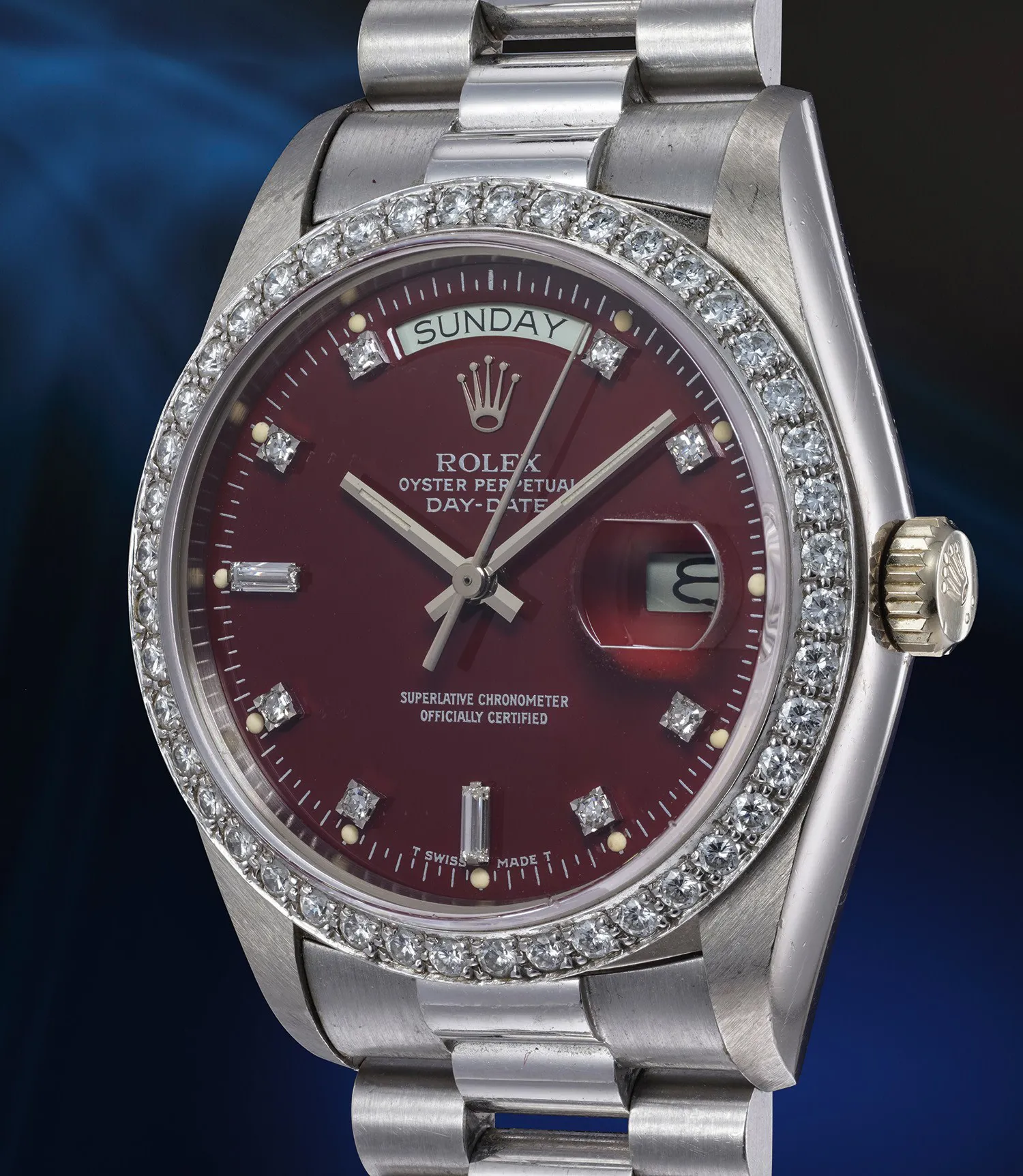 Rolex Day-Date 36 18049 36mm White gold Burgundy Stella