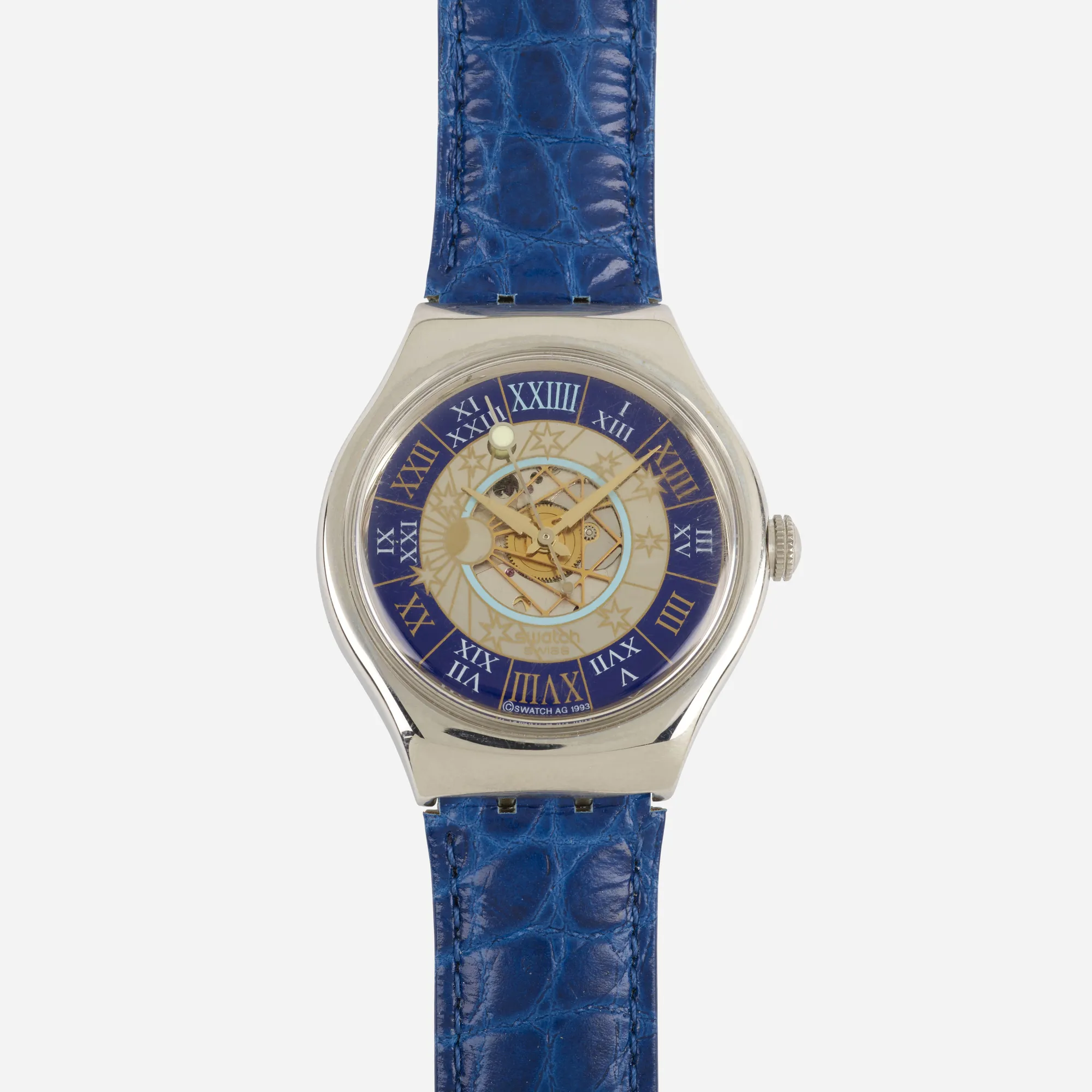 Swatch 36mm Platinum Blue and gold