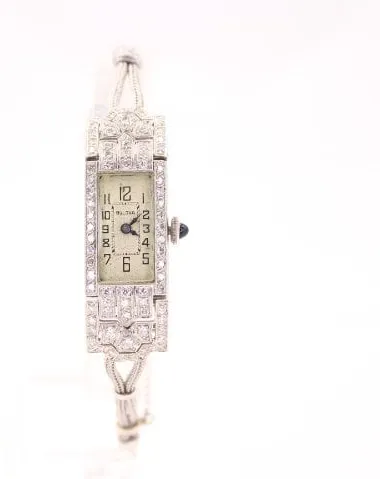 Bulova Diamond Vintage Art Deco Ladies Watch 14mm Platinum Mother-of-pearl