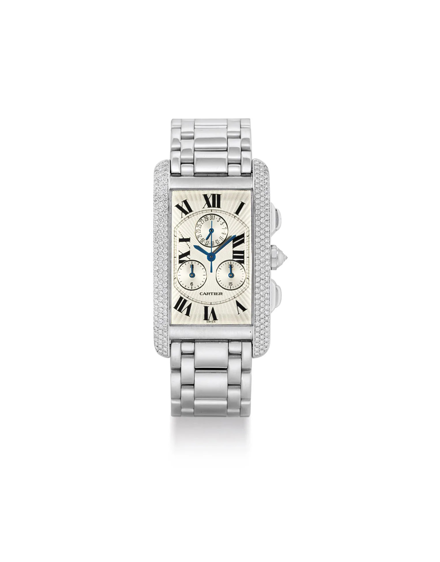 Cartier American Tank 2339 37mm White gold and Diamond Silvered engine-turned