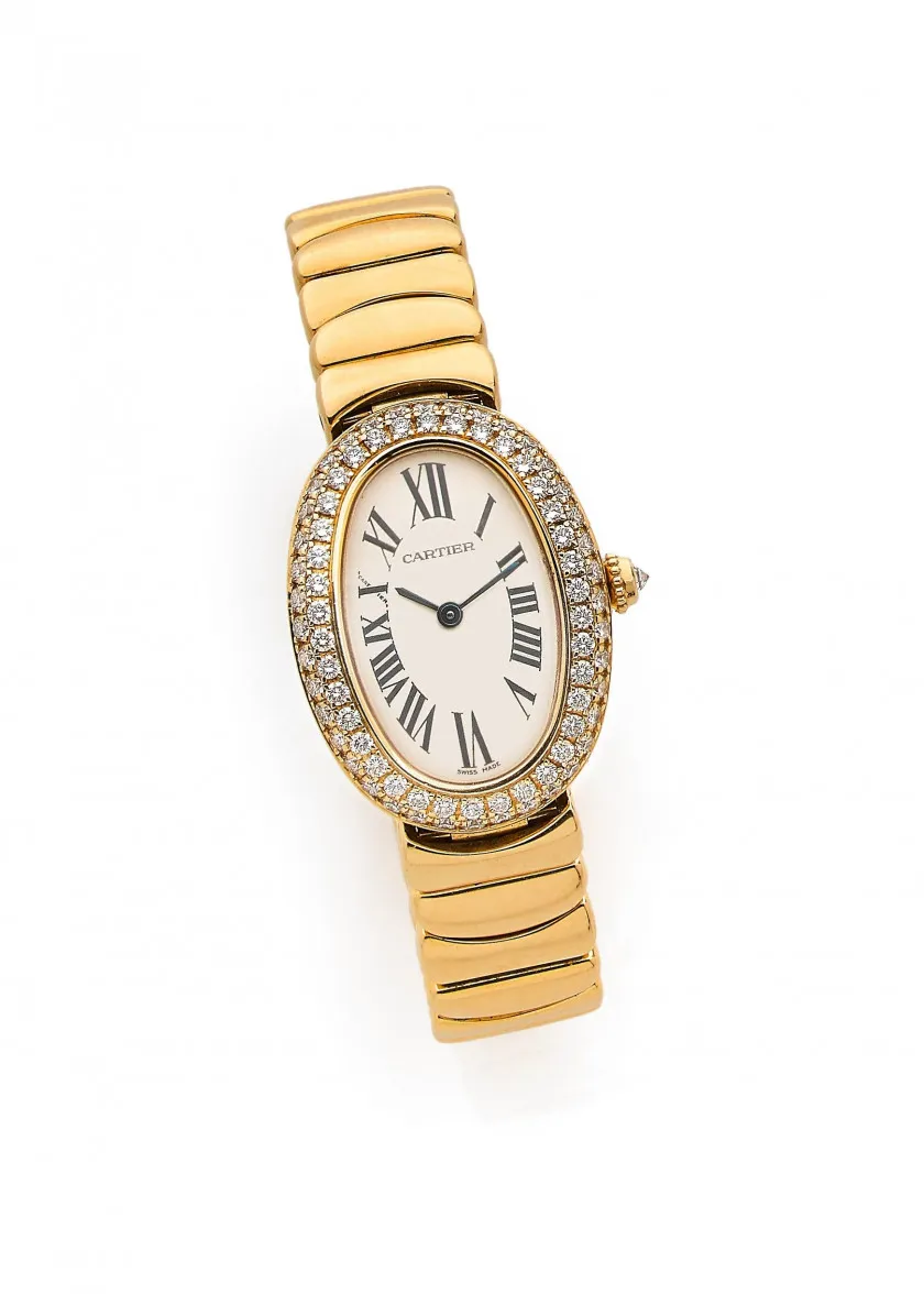 Cartier Baignoire 1954 22.5mm Yellow gold White