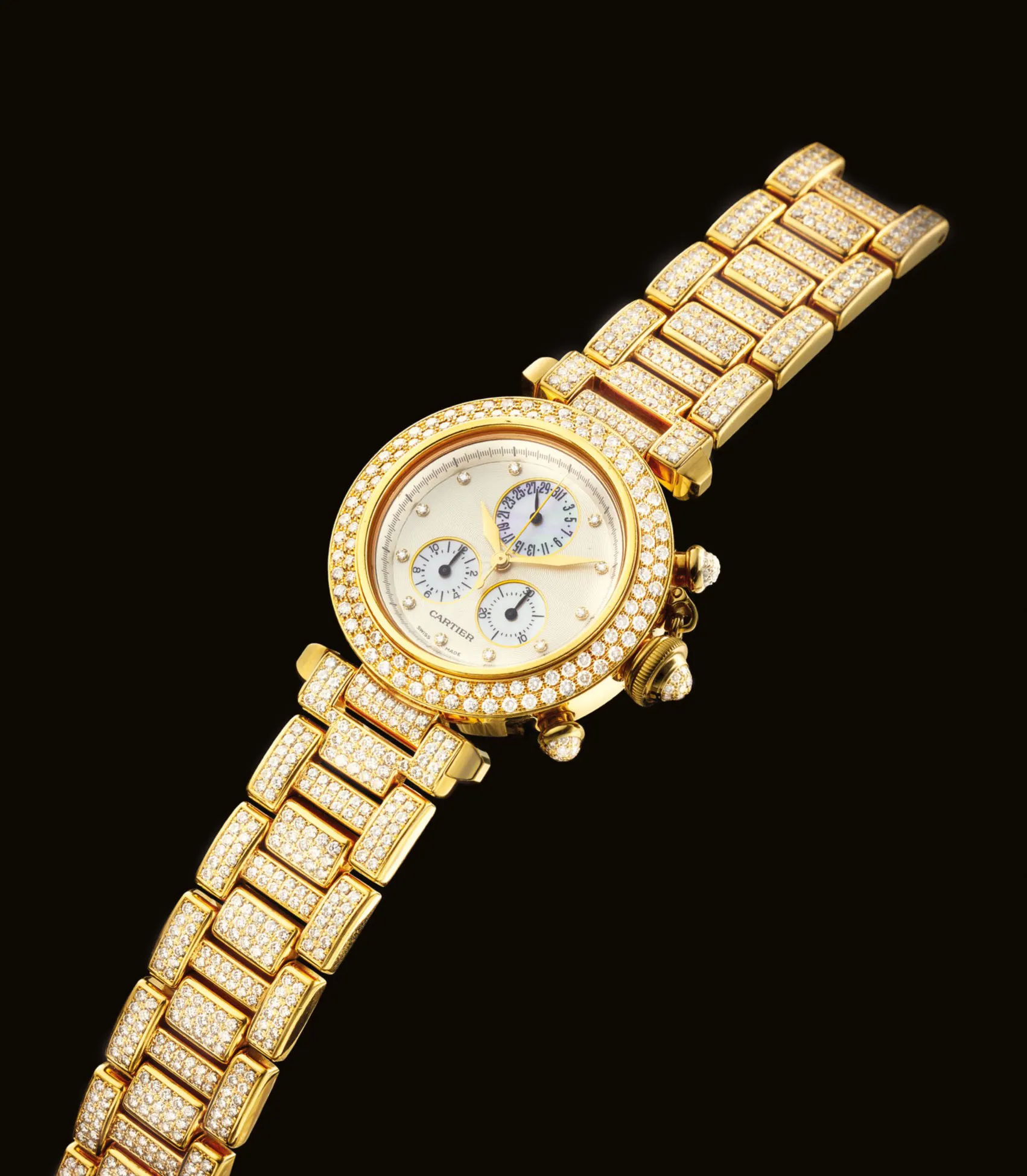 Cartier Pasha 1354 35mm 18k gold Silvered