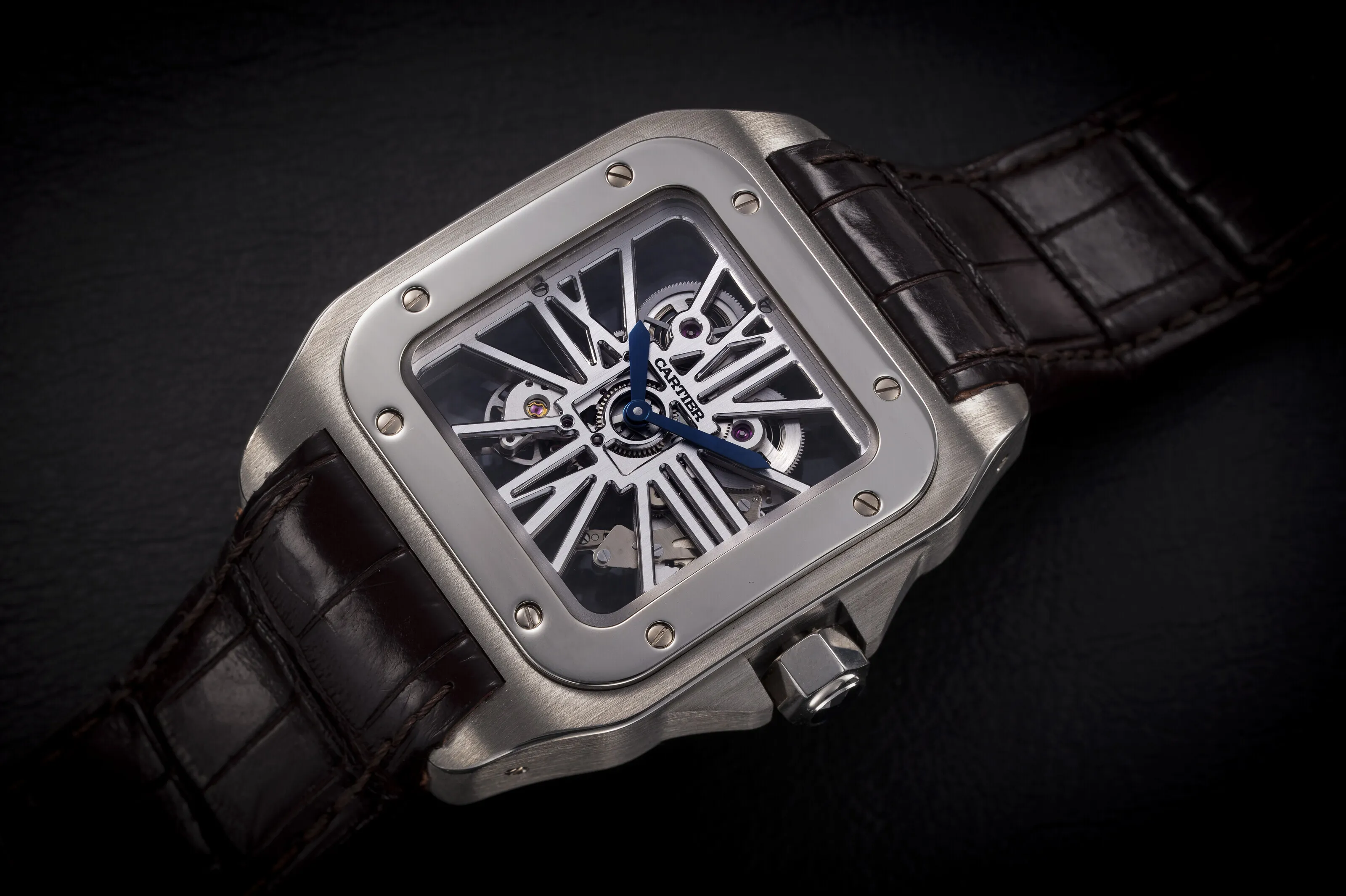 Cartier Santos 100 W2020018 46.5mm Palladium Skeletonized