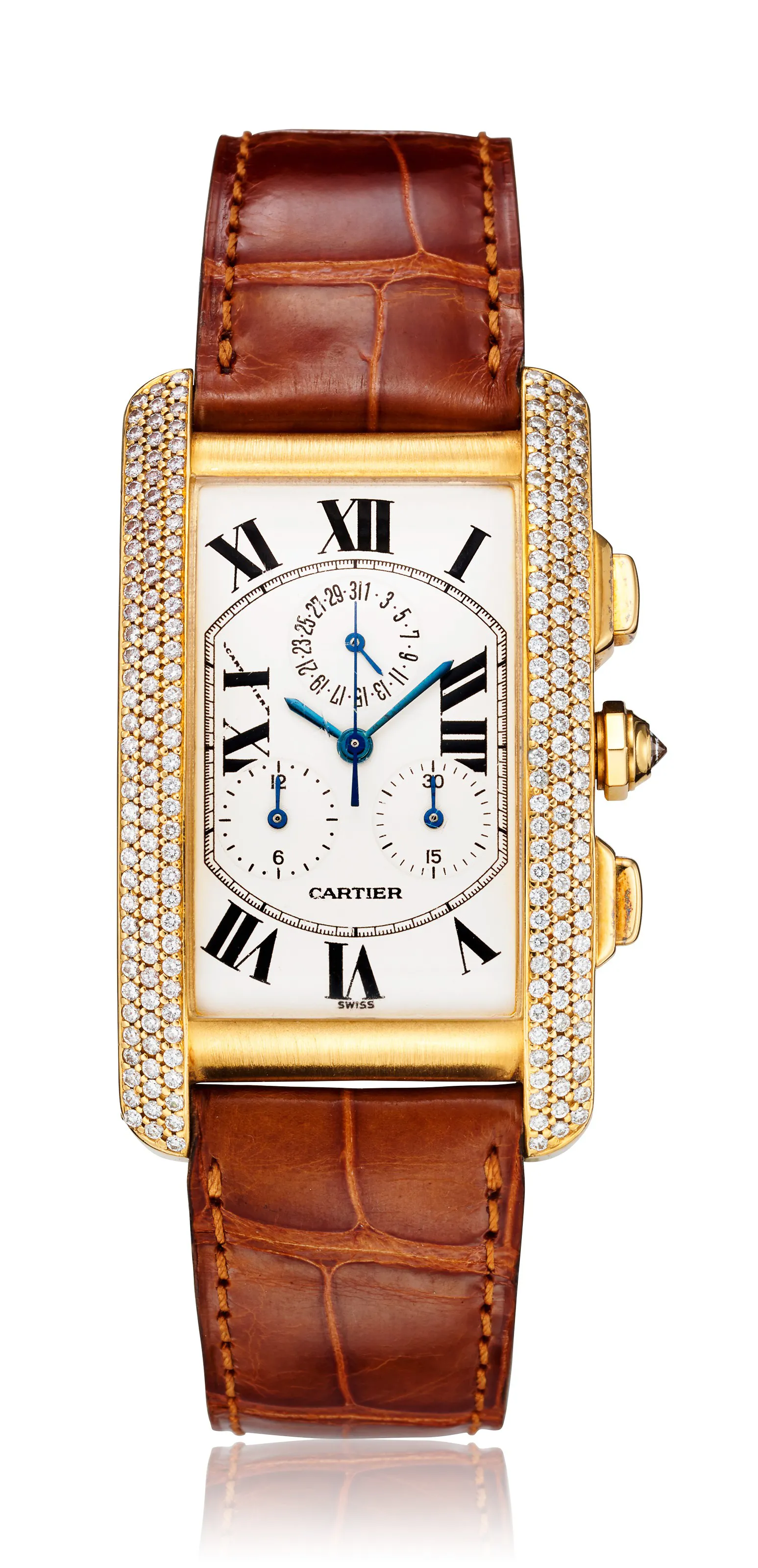 Cartier Tank 1730 45mm 18k gold and diamonds Silvered