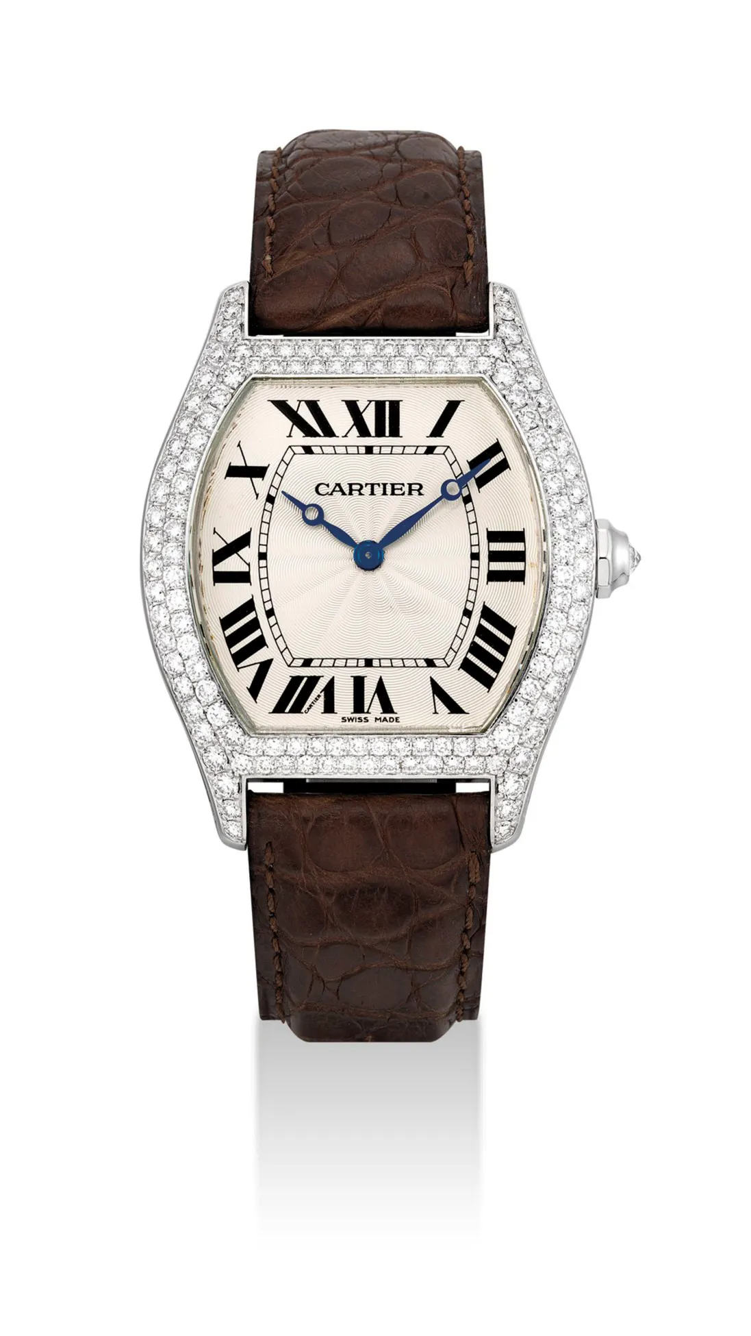 Cartier Tonneau 2497 34mm White gold and Diamond Silvered