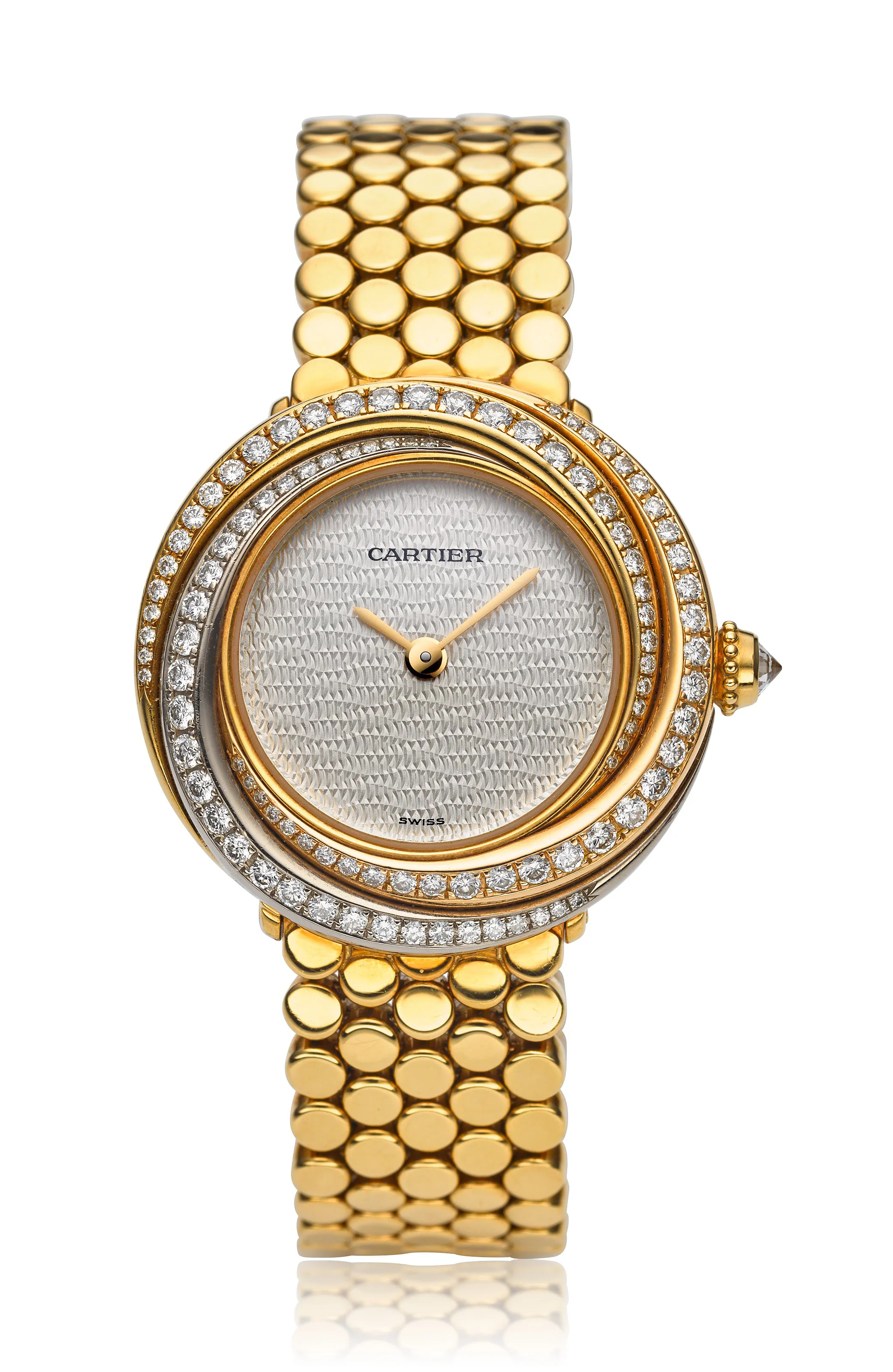 Cartier Trinity 2357 27mm Rose gold and White gold and Yellow gold and Diamond Silvered guilloche