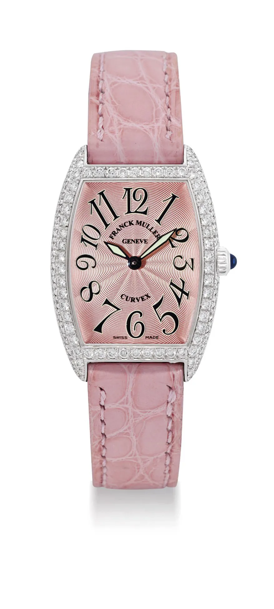 Franck Muller Cintree Curvex 1752 QZ D 25mm White gold and Diamond Engine-turned pink