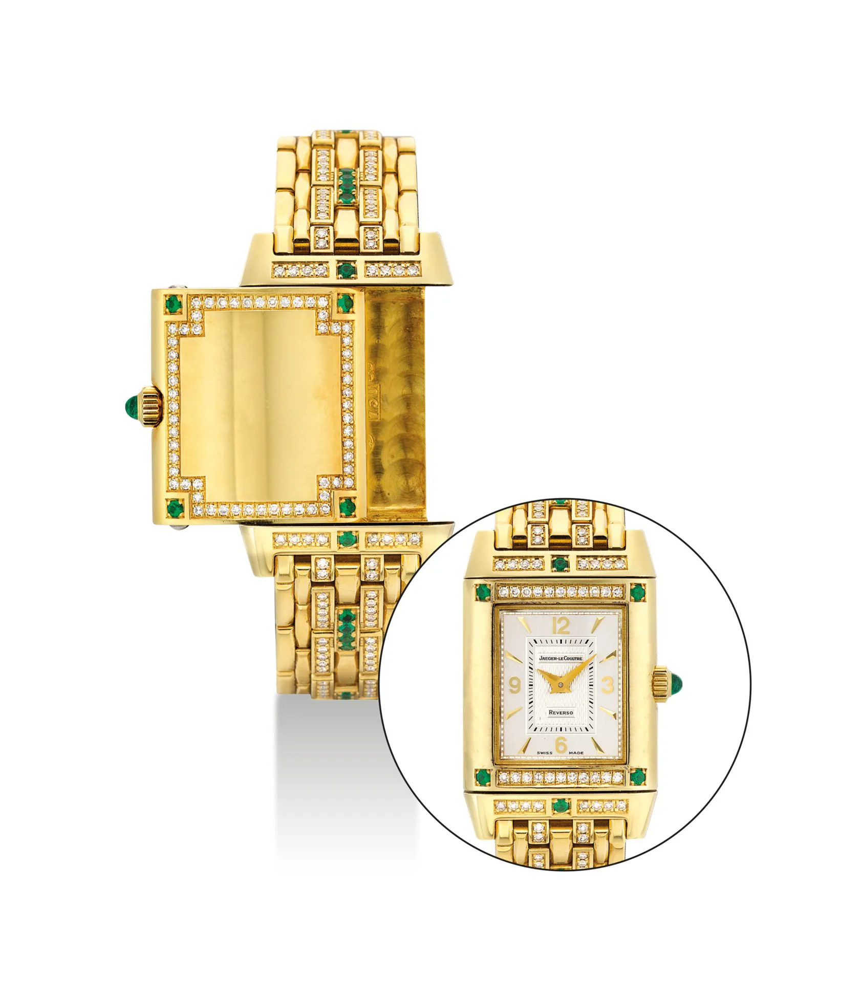 Jaeger-LeCoultre Reverso 265.1.86 21mm Yellow gold and Diamond and Emerald Silvered