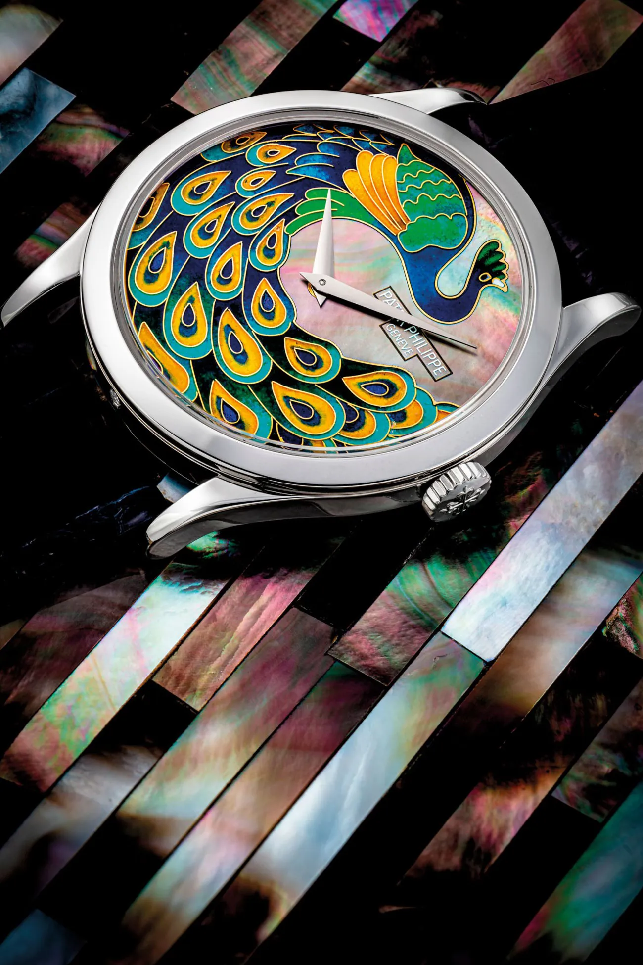 Patek Philippe 5077 38mm Platinum Enamel and black mother-of-pearl