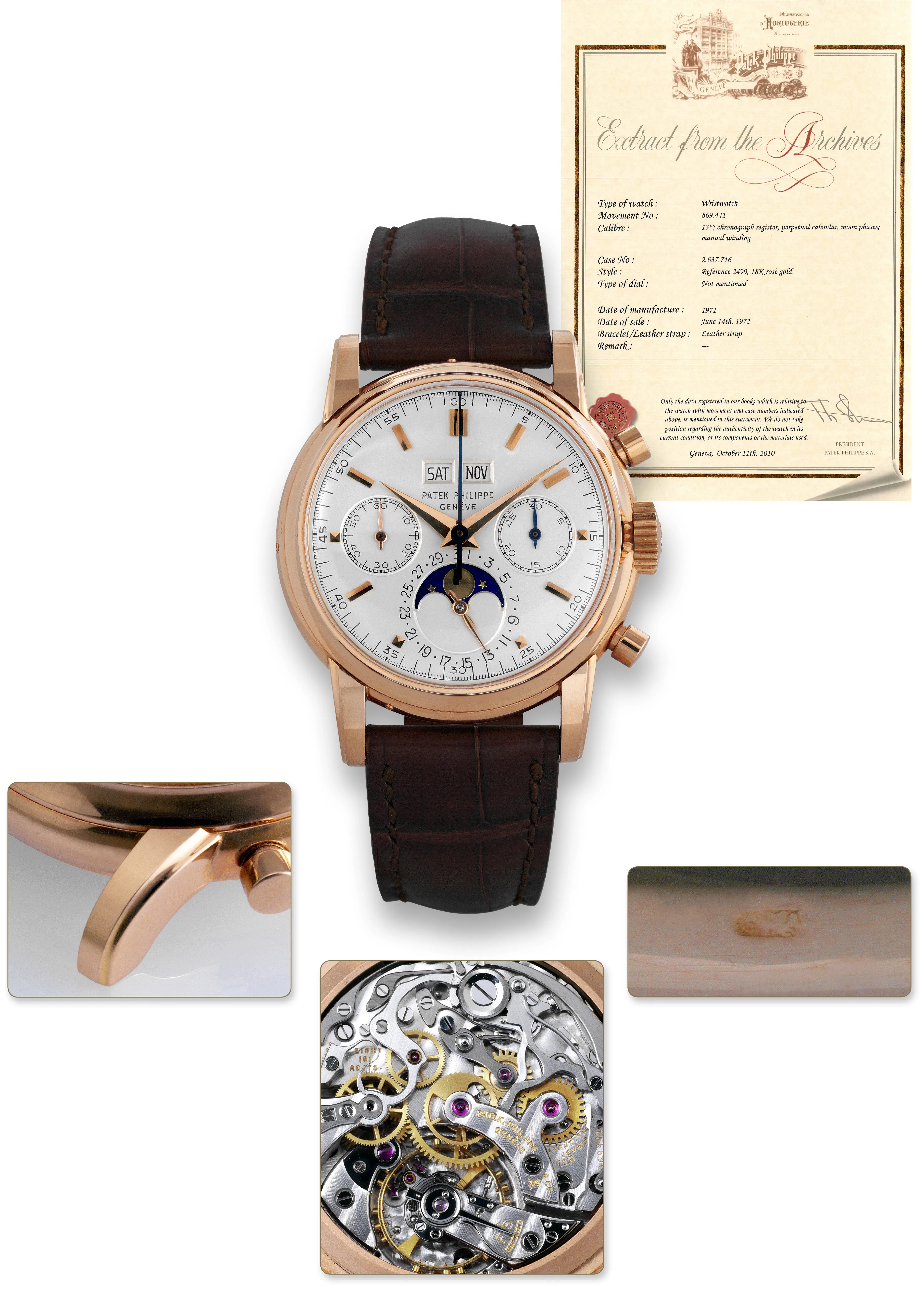 Patek Philippe Perpetual Calendar Chronograph 2499 38mm Rose gold Silver