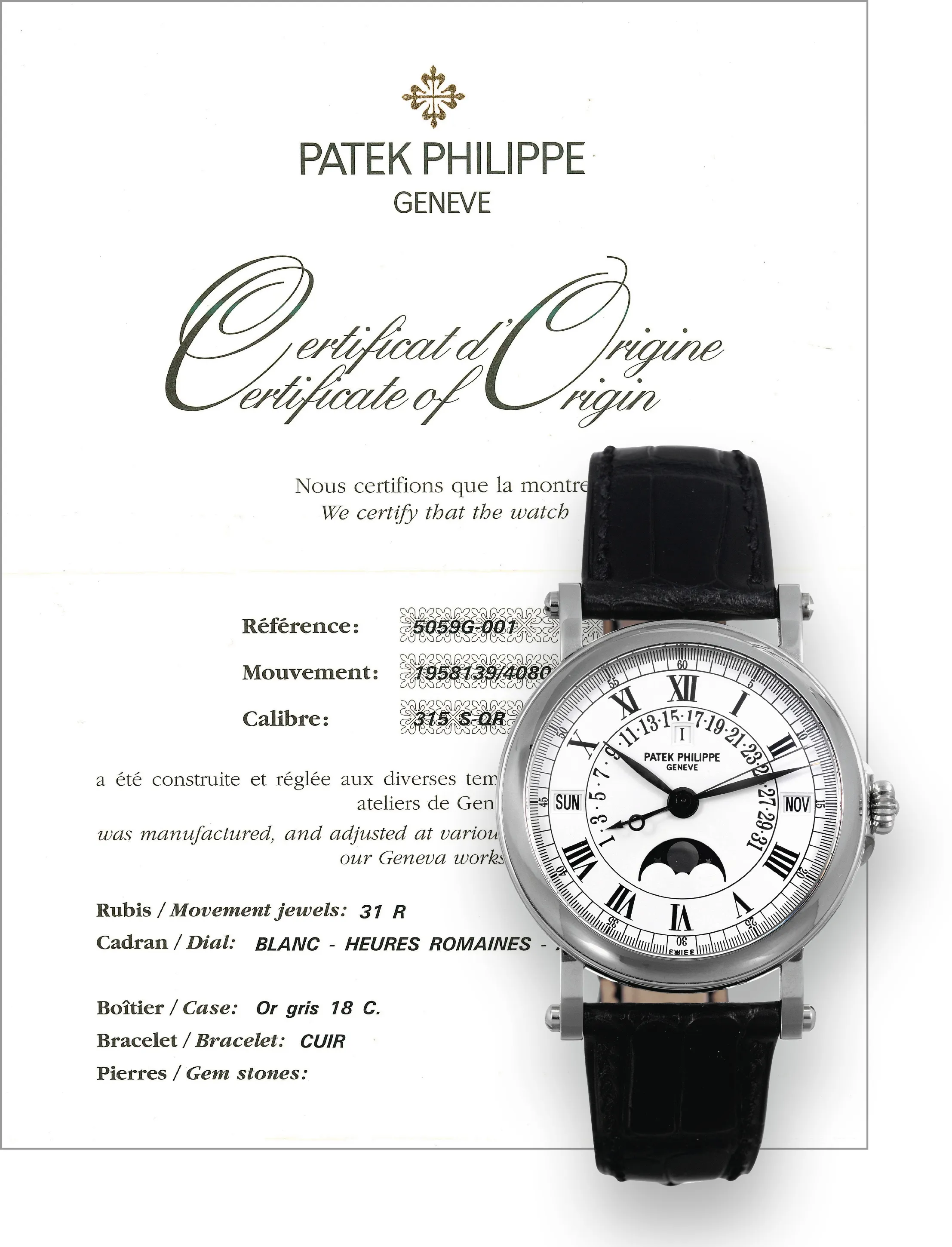 Patek Philippe Perpetual Calendar 5059G 36mm White gold White