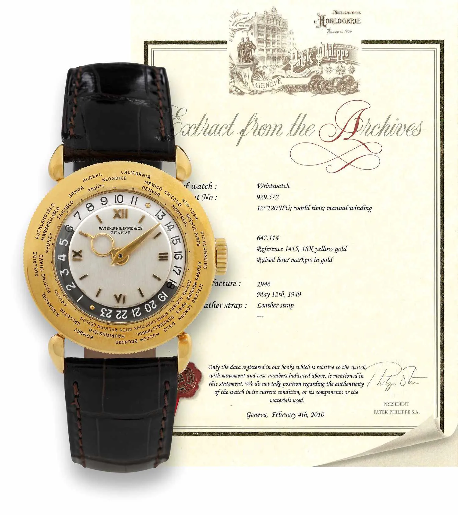 Patek Philippe World Time 1415 31mm Yellow gold Silver