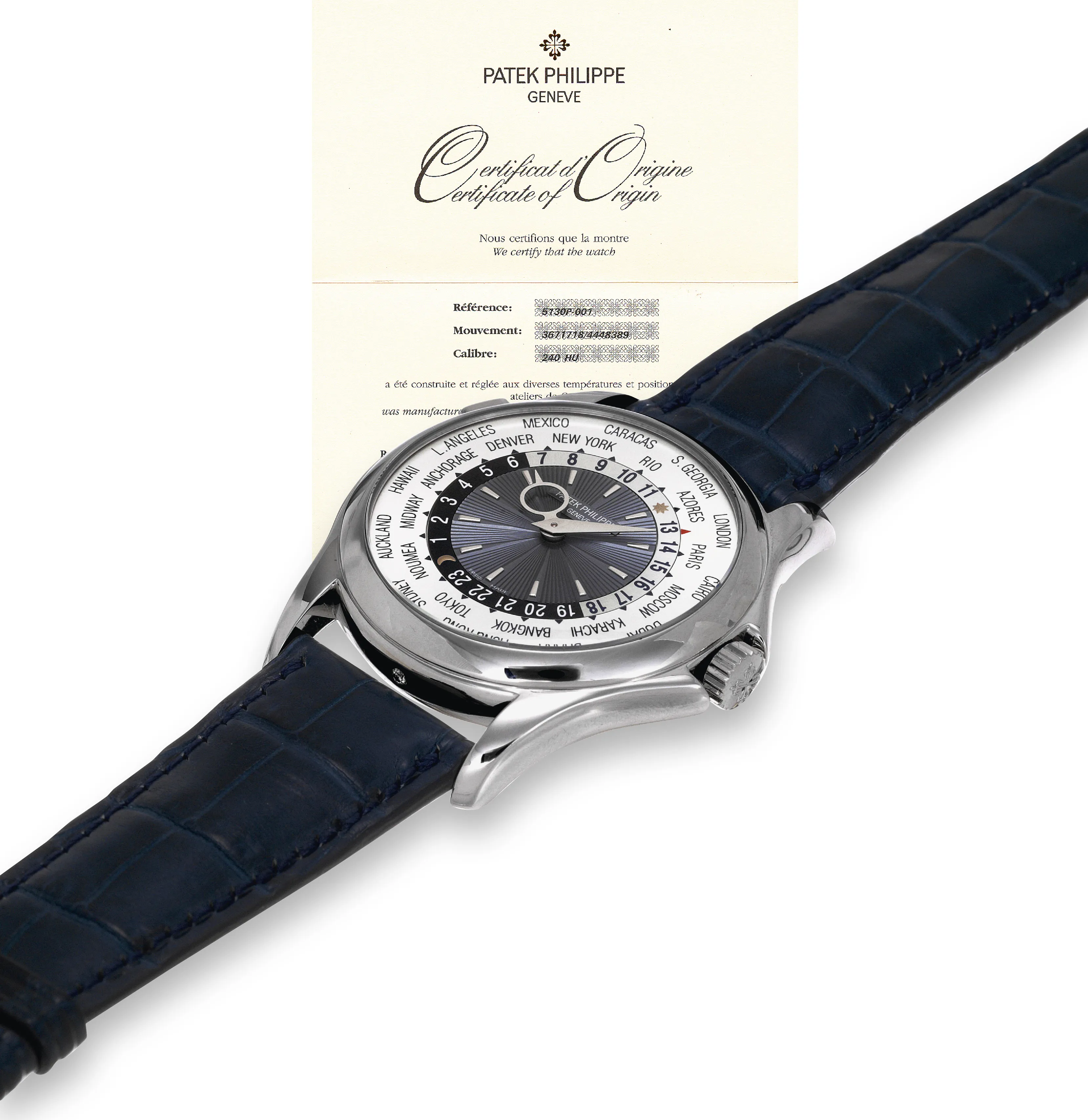 Patek Philippe World Time 5130P 39.5mm Platinum Blue